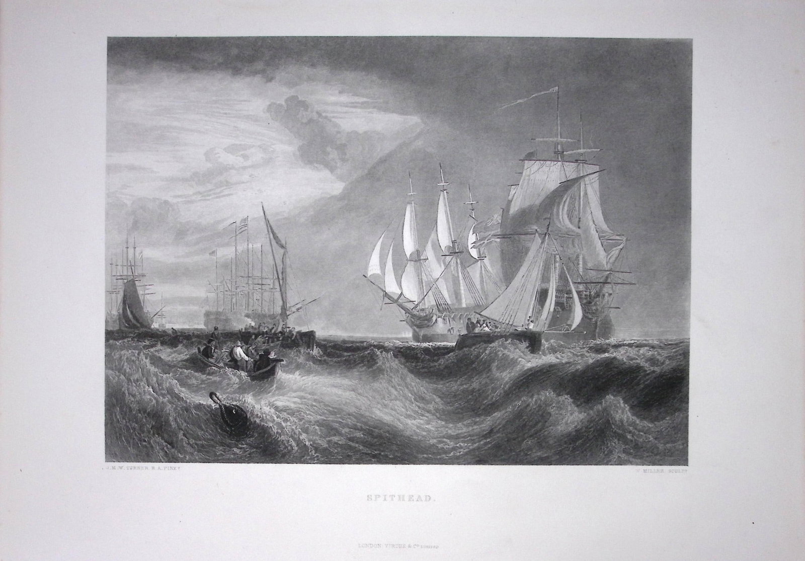 J.M.W Turner Spithead Captured Ships Antique Steel Engraving-68-TR: Title: J.M.W Turner Spithead Captured Ships Antique Steel Engraving-68-TR Description: This Antique Steel-Engraving Was Removed from an Edition Of. The Turner Gallery a Series of 12