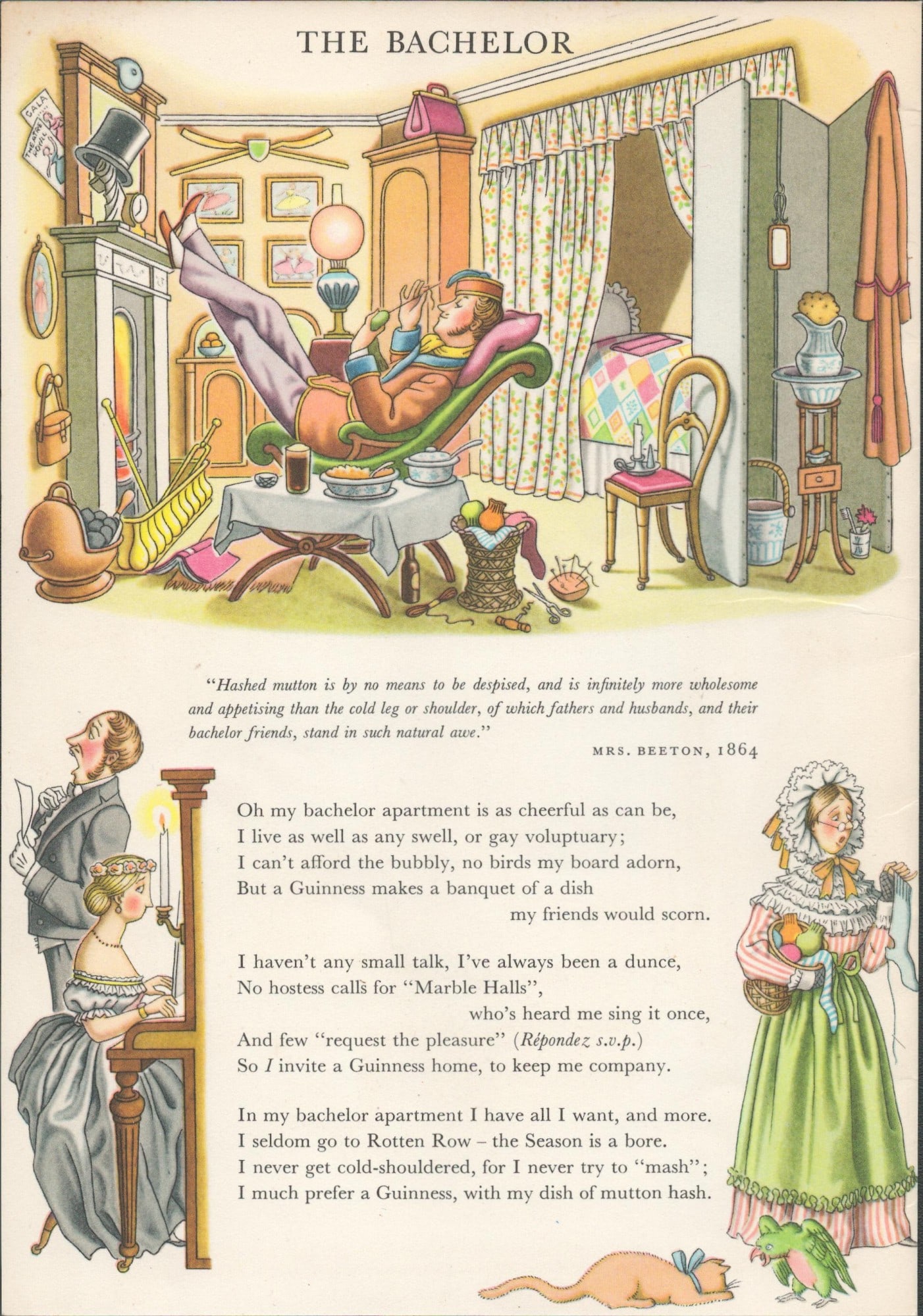 Guinness Scarce 70 Years-Old Illustration 1956 The Bachelor & The Bed Chamber. - 2