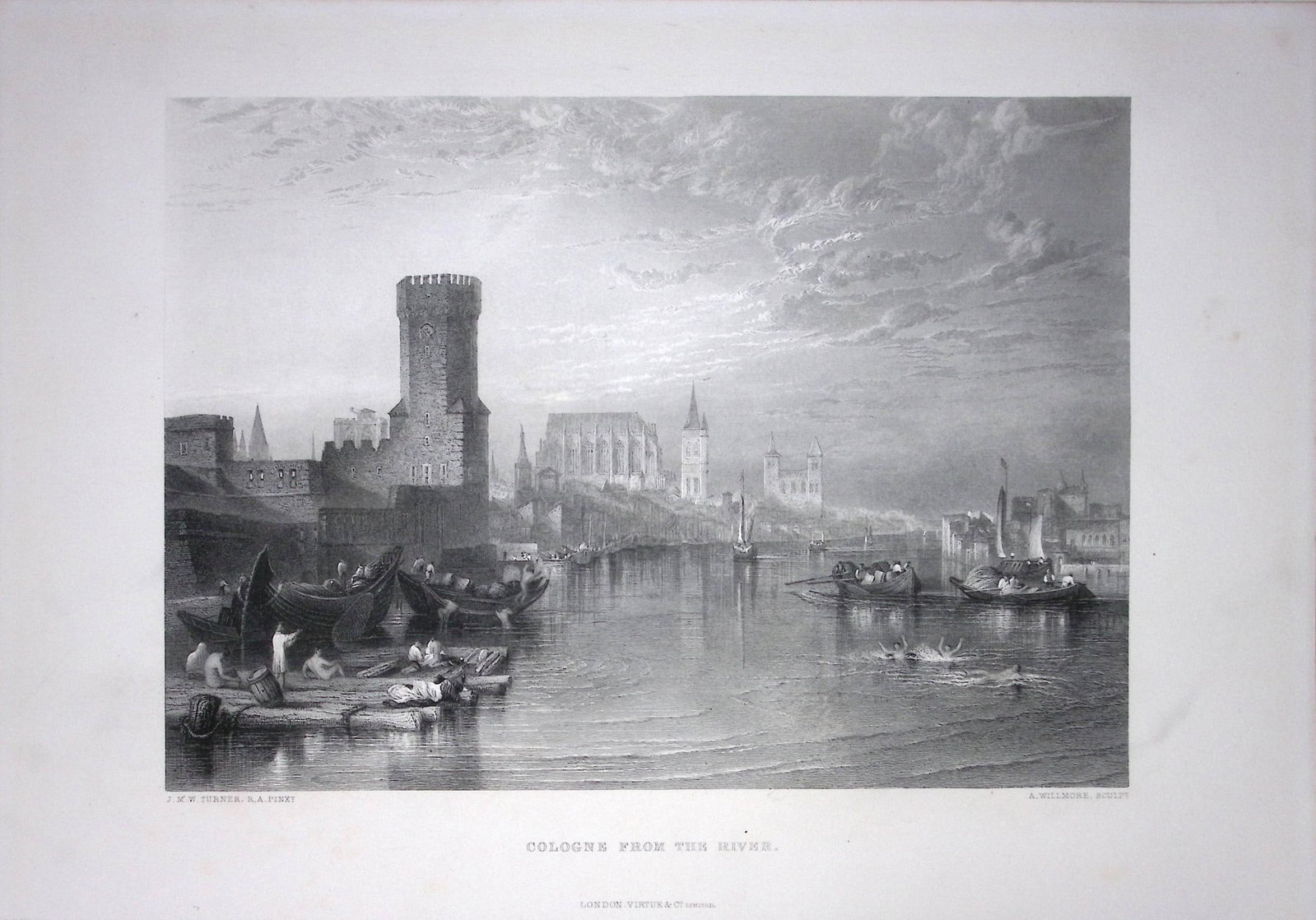 J.M.W Turner Cologne From The River Large Antique Steel Engraving-63-TR: Title: J.M.W Turner Cologne From The River Large Antique Steel Engraving-63-TR Description: This Antique Steel-Engraving Was Removed from an Edition Of. The Turner Gallery a Series of 120