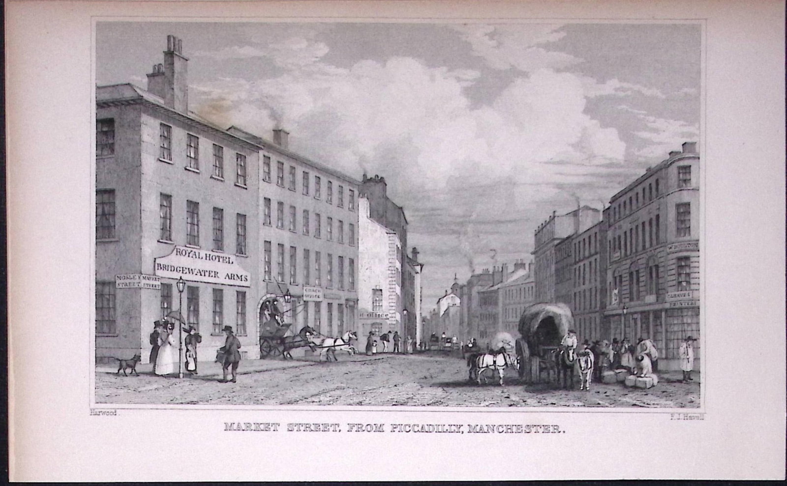 Market St from Piccadilly Manchester Antique 195 Years-Old Steel-Engraving-26: Title: Market St from Piccadilly Manchester Antique 195 Years-Old Steel-Engraving-26 Description: This Antique Steel Engraving Was Removed from a 195-Year-Old Edition of. Lancashire Illustrated in a