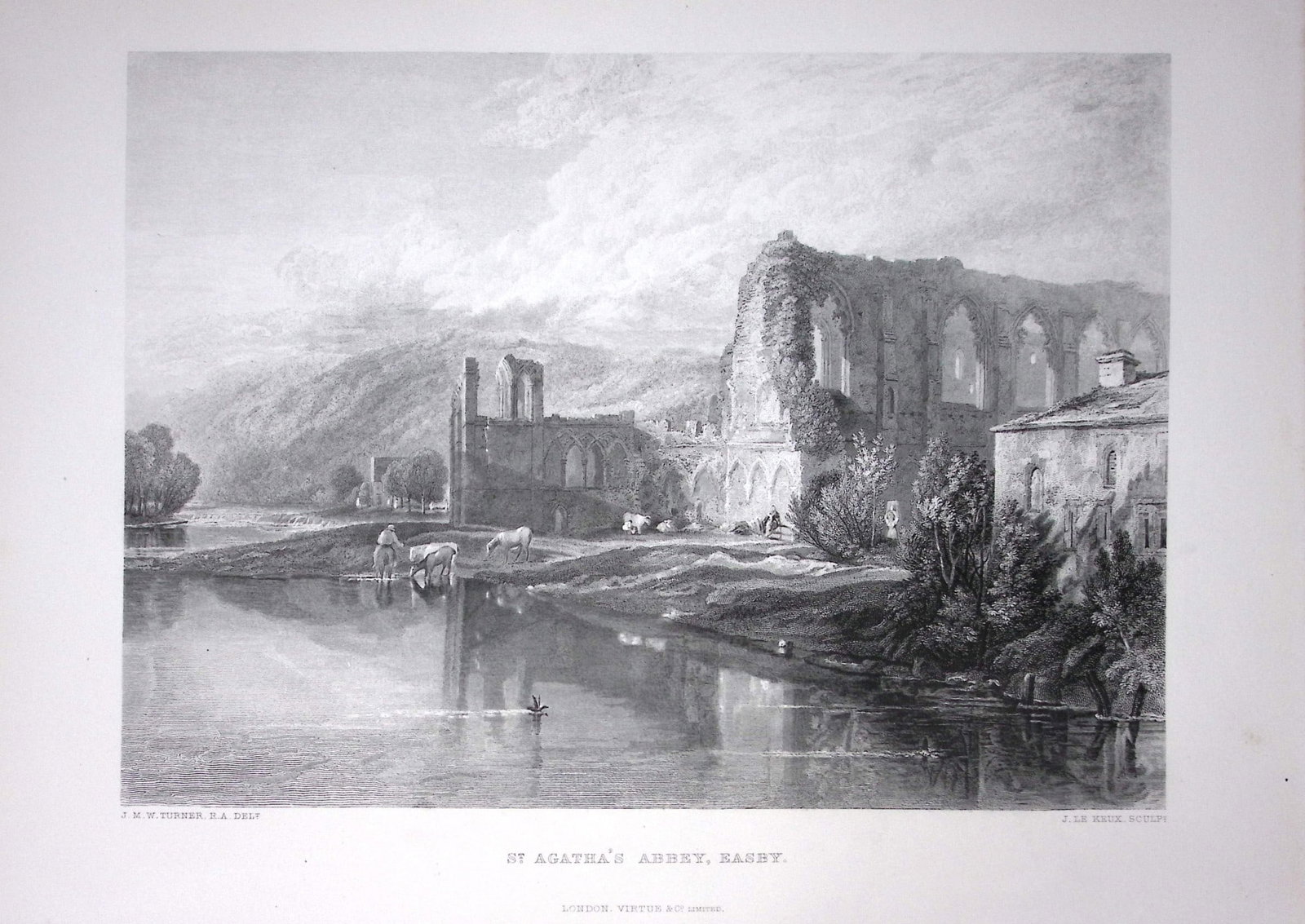 J.M.W Turner St Agatha’s Abbey North Yorkshire Antique Steel Engraving-93-TR: Title: J.M.W Turner St Agatha’s Abbey North Yorkshire Antique Steel Engraving-93-TR Description: This Antique Steel-Engraving Was Removed from an Edition Of. The Turner Gallery a