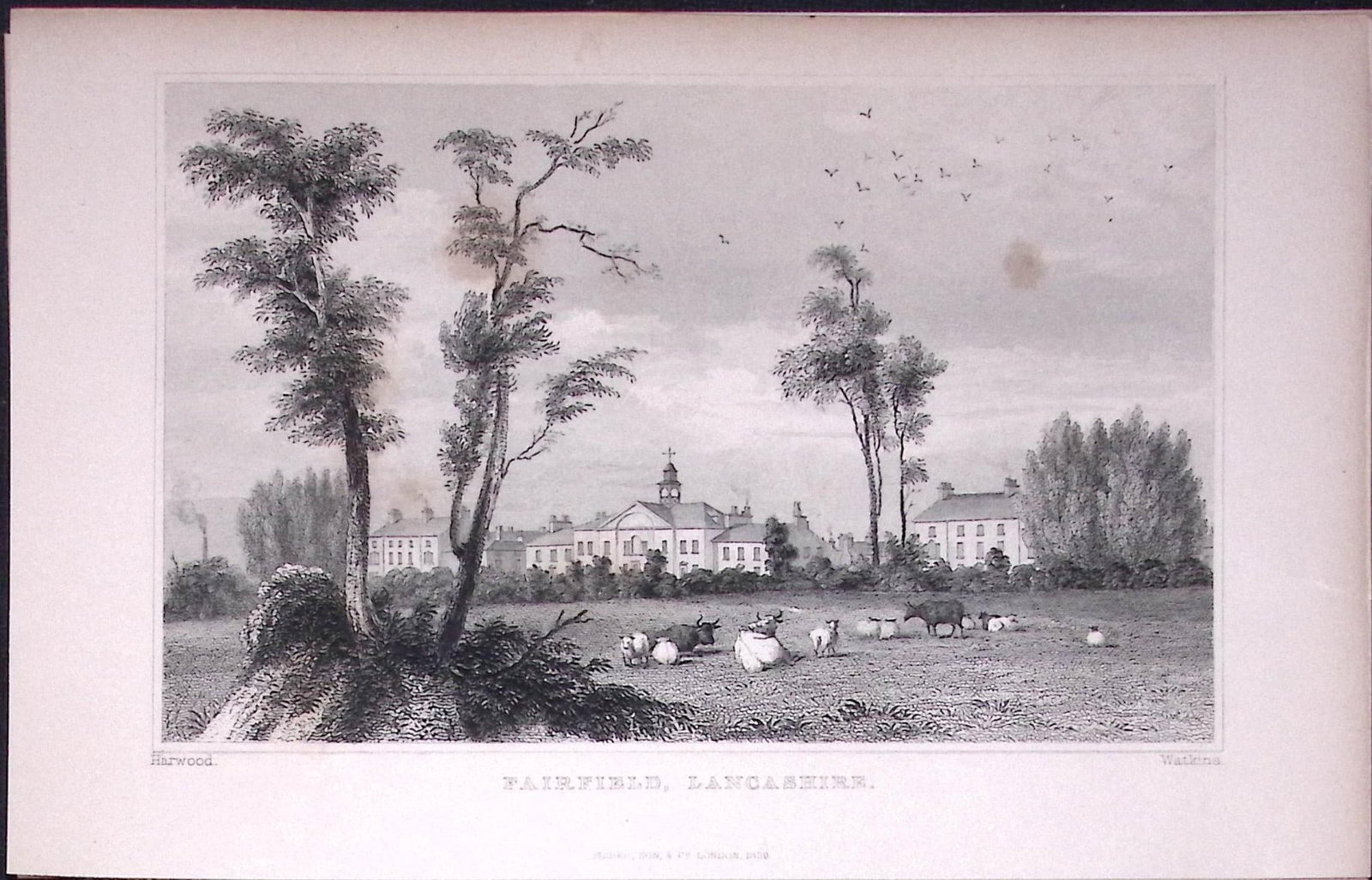 Fairfield Droylsden Manchester Antique 195 Years-Old Steel-Engraving-4: Title: Fairfield Droylsden Manchester Antique 195 Years-Old Steel-Engraving-4 Description: This Antique Steel Engraving Was Removed from a 195-Year-Old Edition of. Lancashire Illustrated in a S