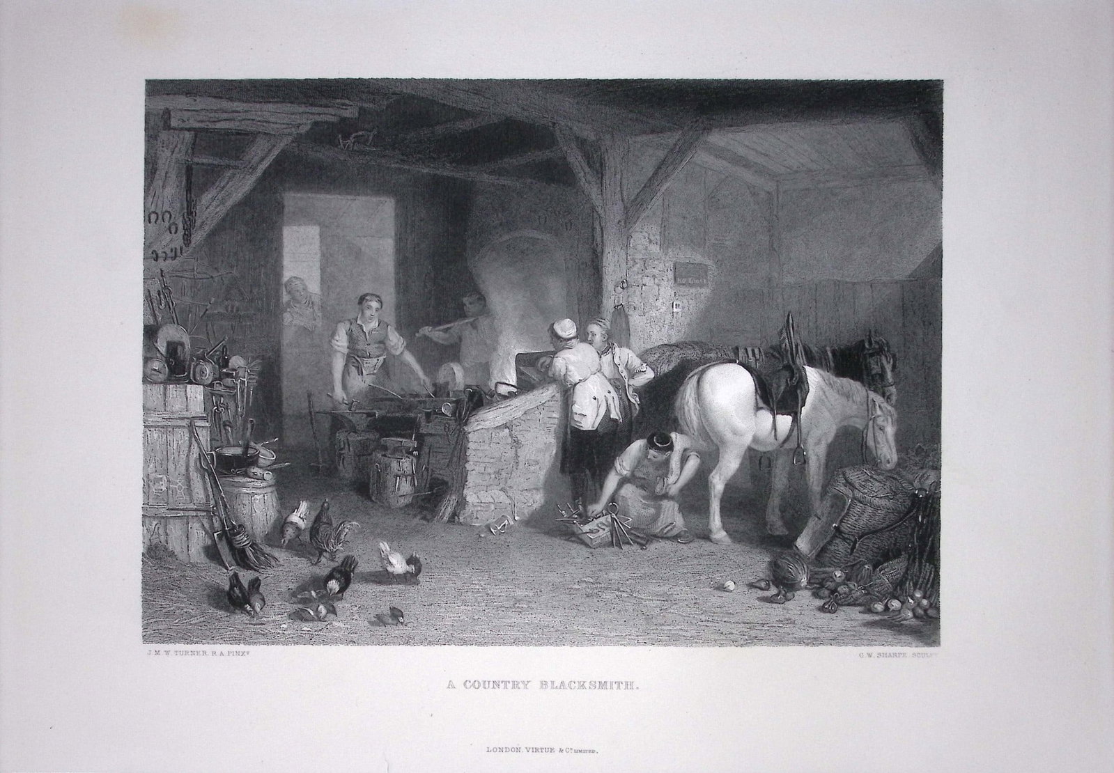 J.M.W Turner A Country Blacksmith at Work Antique Steel Engraving-72-TR: Title: J.M.W Turner A Country Blacksmith at Work Antique Steel Engraving-72-TR Description: This Antique Steel-Engraving Was Removed from an Edition Of. The Turner Gallery a Series of 120