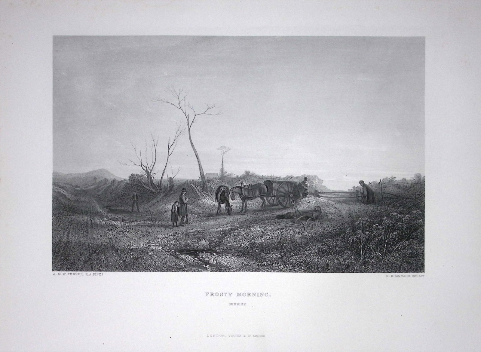 J.M.W Turner Frosty Morning in Yorkshire, Antique Steel Engraving-62-TR: Title: J.M.W Turner Frosty Morning in Yorkshire, Antique Steel Engraving-62-TR Description: This Antique Steel-Engraving Was Removed from an Edition Of. The Turner Gallery a Series of 120