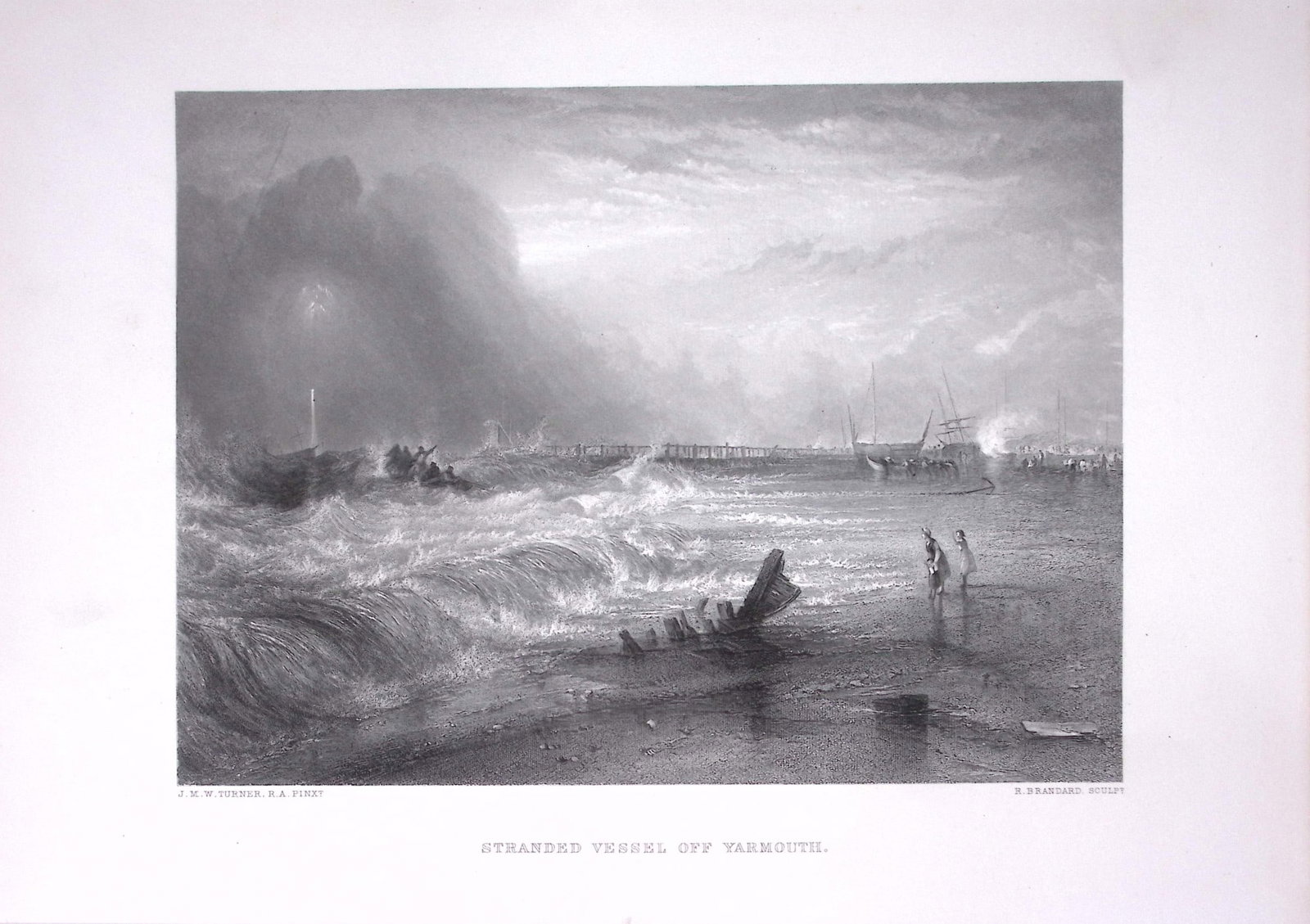 J.M.W Turner Yarmouth Harbour Stranded Vessel Antique Steel Engraving-3-TR: Title: J.M.W Turner Yarmouth Harbour Stranded Vessel Antique Steel Engraving-3-TR Description: This Antique Steel-Engraving Was Removed from an Edition Of. The Turner Gallery a Seri