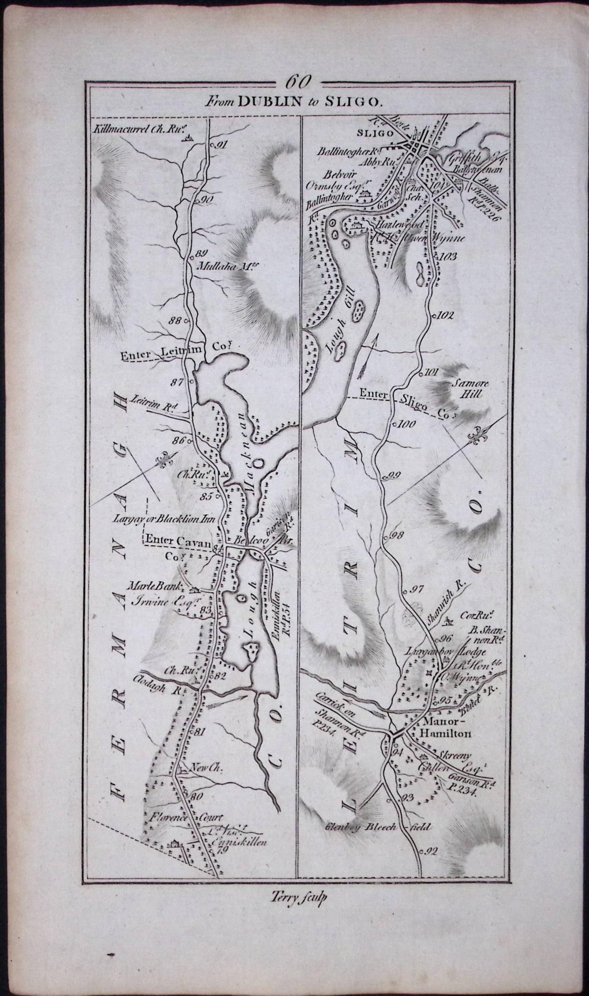 Ireland Rare Antique 245 Yr-Old Road Map Dublin-Cavan-Sligo-60: Title: Ireland Rare Antique 245 Yr-Old Road Map Dublin-Cavan-Sligo-60 Description: This Rare Irish Road Map Has Been Removed from a First Edition Copy of. Taylor & Skinners