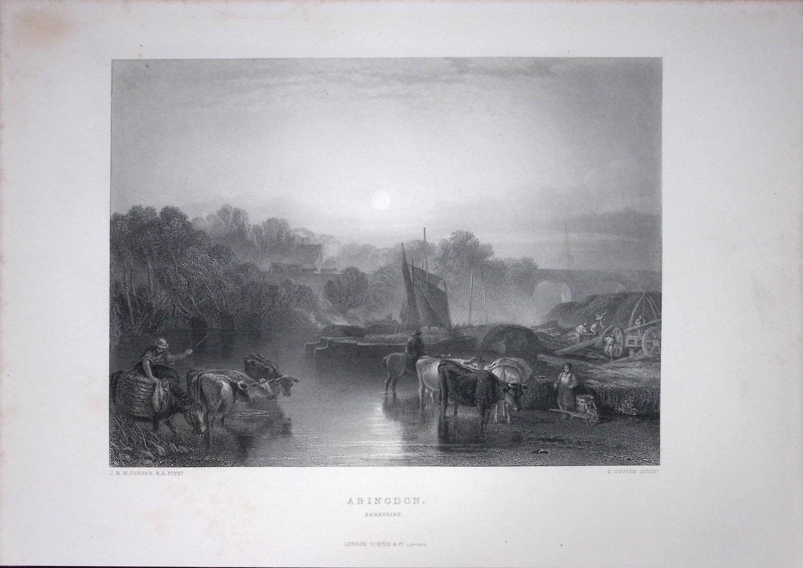 J.M.W Turner Abingdon Oxfordshire Antique Steel Engraving-67-TR: Title: J.M.W Turner Abingdon Oxfordshire Antique Steel Engraving-67-TR Description: This Antique Steel-Engraving Was Removed from an Edition Of. The Turner Gallery a Series of 120 E