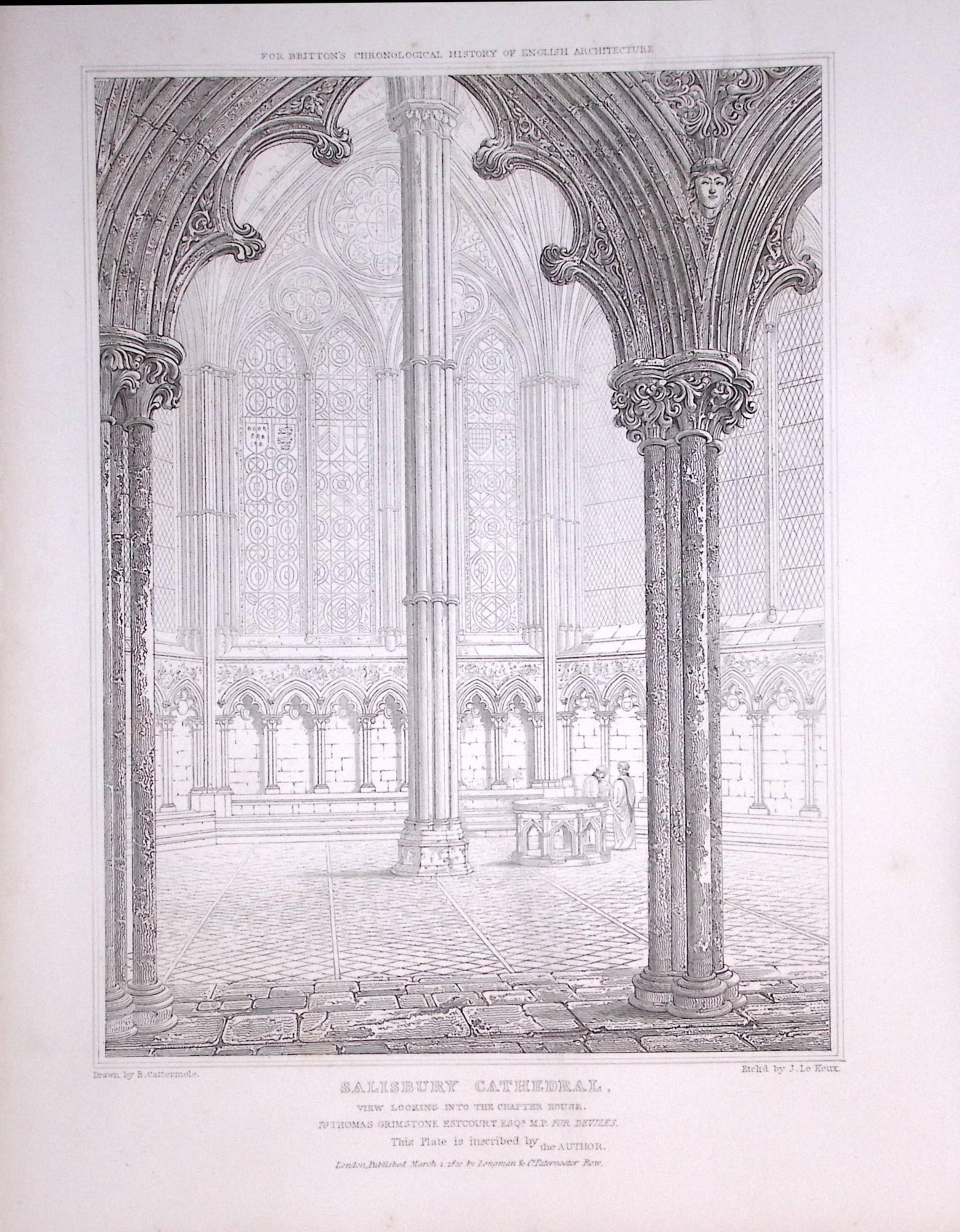 Salisbury Cathedral 190 Years-Old John Britton Antique Steel Engraving-312.: Title: Salisbury Cathedral 190 Years-Old John Britton Antique Steel Engraving-312. Description: This 191 Years-Old Steel Gilt-Edged Engraved Plate Has Been Removed from an Antique Edition of