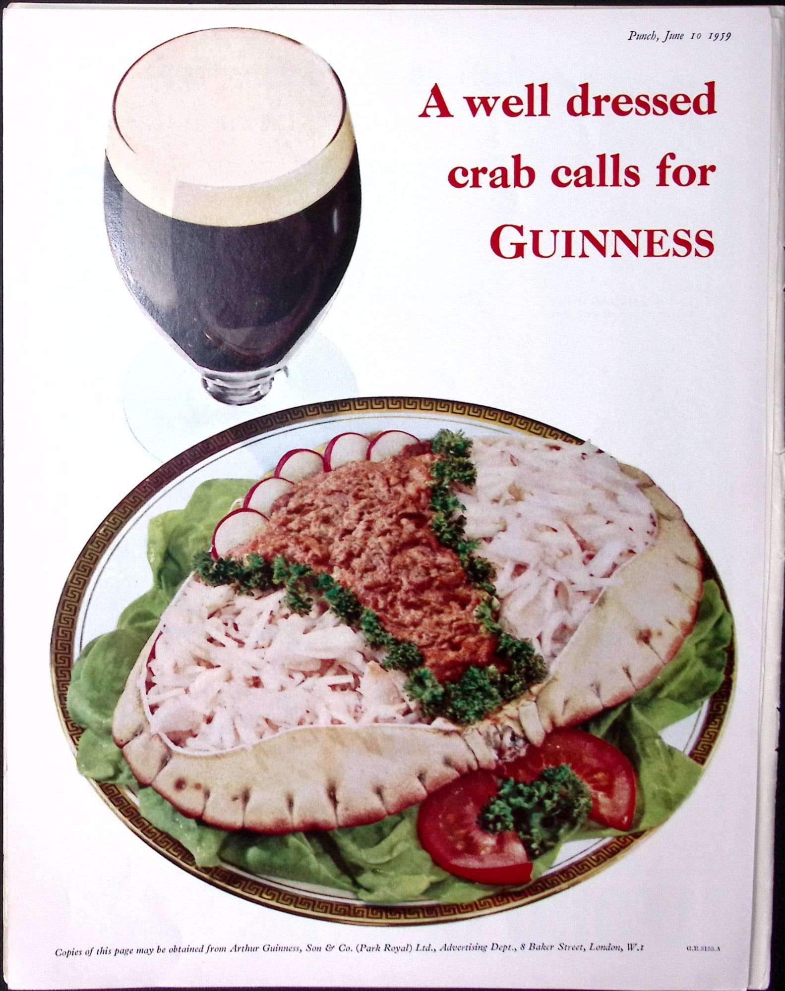Guinness 66 Years-Old Advert 1959 A Well Dressed Crab G.E.3155-A: Title: Guinness 66 Years-Old Advert 1959 A Well Dressed Crab G.E.3155-A Description: Guinness 66 Years-Old Advert 1959 A Well Dressed Crab G.E.3155-A Measures approx. Size 11.x 8.5 (Inche