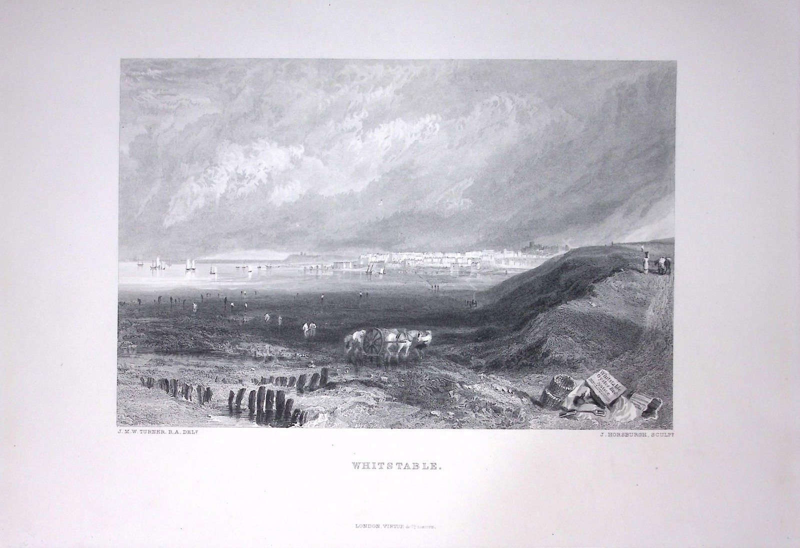 J.M.W Turner View of Whitstable Kent Antique Steel Engraving-44-TR: Title: J.M.W Turner View of Whitstable Kent Antique Steel Engraving-44-TR Description: This Antique Steel-Engraving Was Removed from an Edition Of. The Turner Gallery a Series of 120