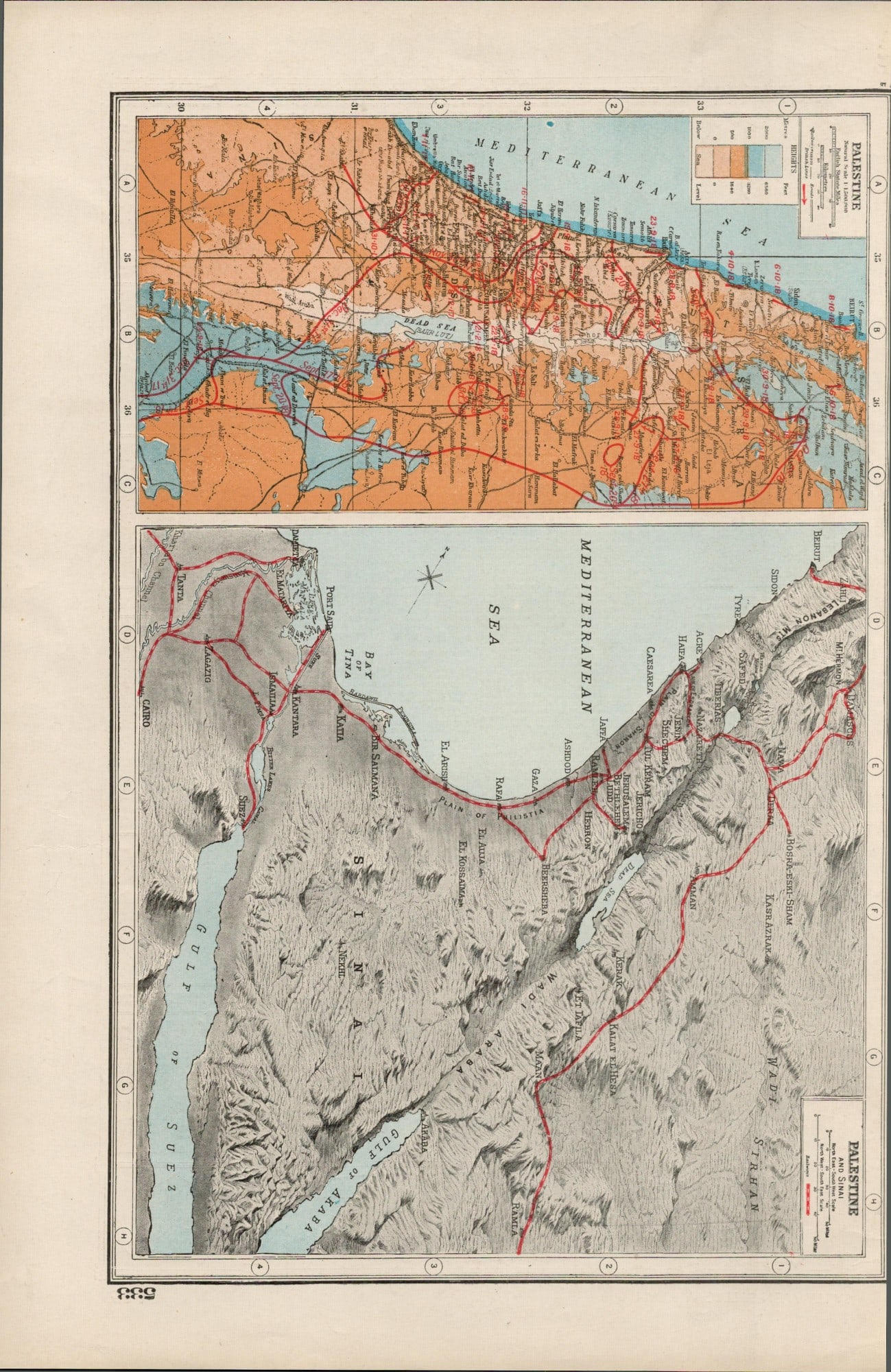 WW1 Palestine & Surrounding Areas Antique Coloured 1922 Map-533 (1 of 3)