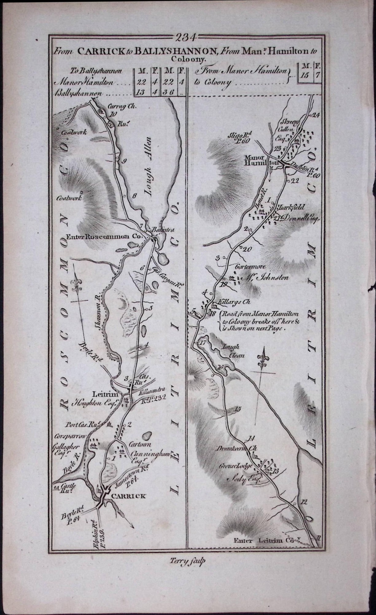 Ireland Rare Antique 245 Yr-Old Road Map Carrick-Ballyshannon-234: Title: Ireland Rare Antique 245 Yr-Old Road Map Carrick-Ballyshannon-234 Description: This Rare Irish Road Map Has Been Removed from a First Edition Copy of. Taylor & Skinners 1777 Ro