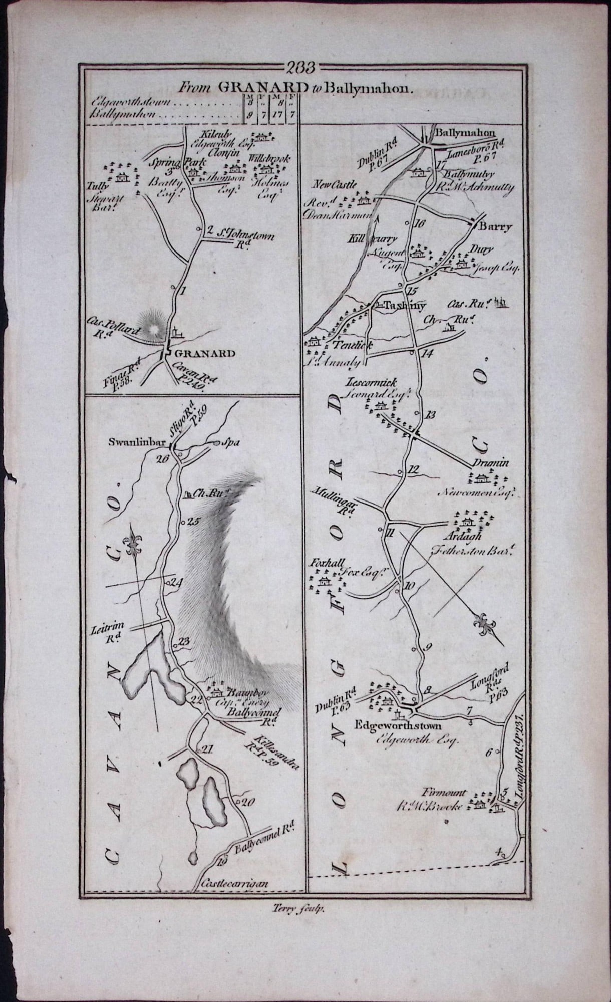 Ireland Rare Antique 245 Yr-Old Road Map Carrick-Ballyshannon-234 - 2