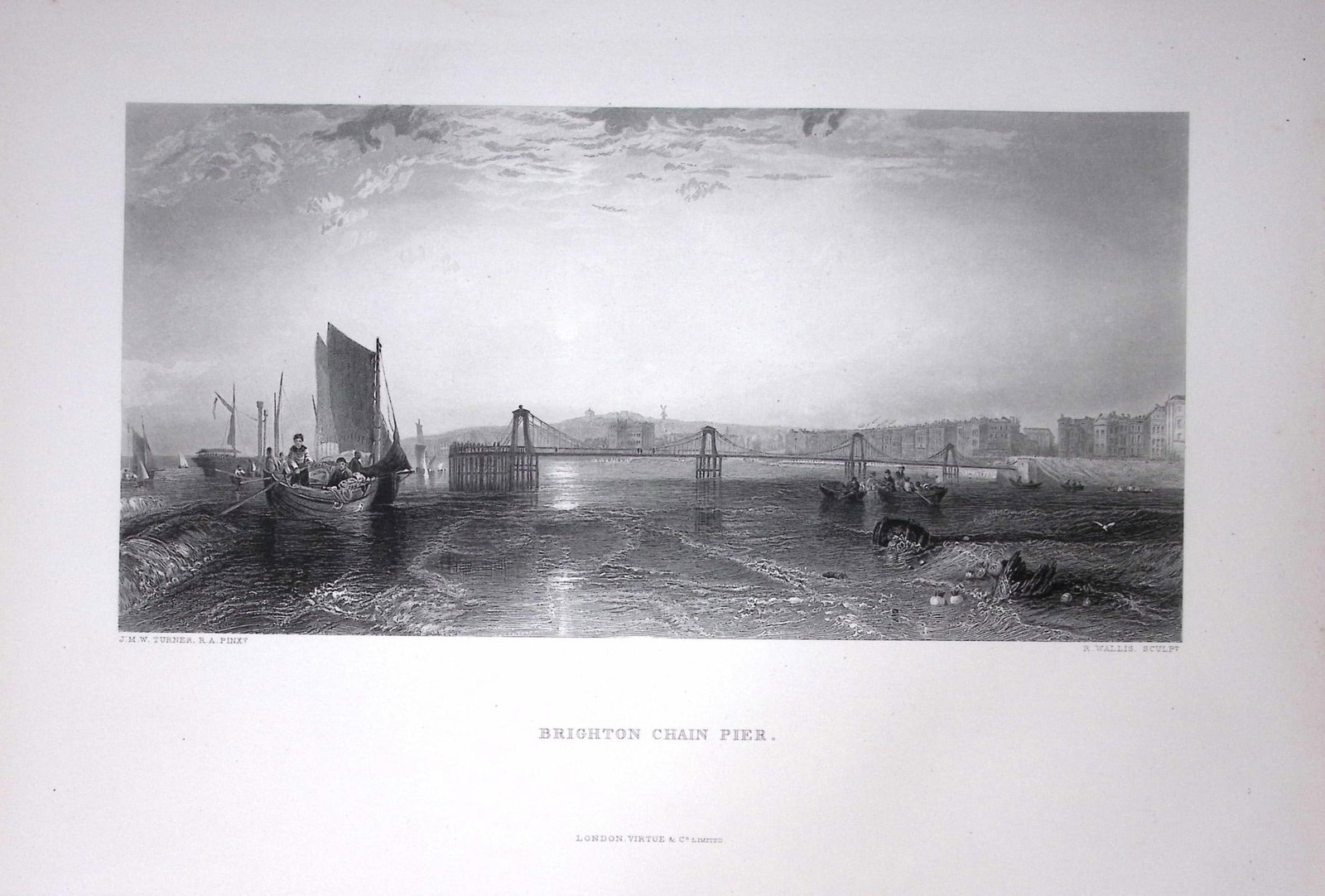 J.M.W Turner Brighton Chain Pier Antique Steel Engraving-41-TR: Title: J.M.W Turner Brighton Chain Pier Antique Steel Engraving-41-TR Description: This Antique Steel-Engraving Was Removed from a Edition Of. The Turner Gallery a Series of 120