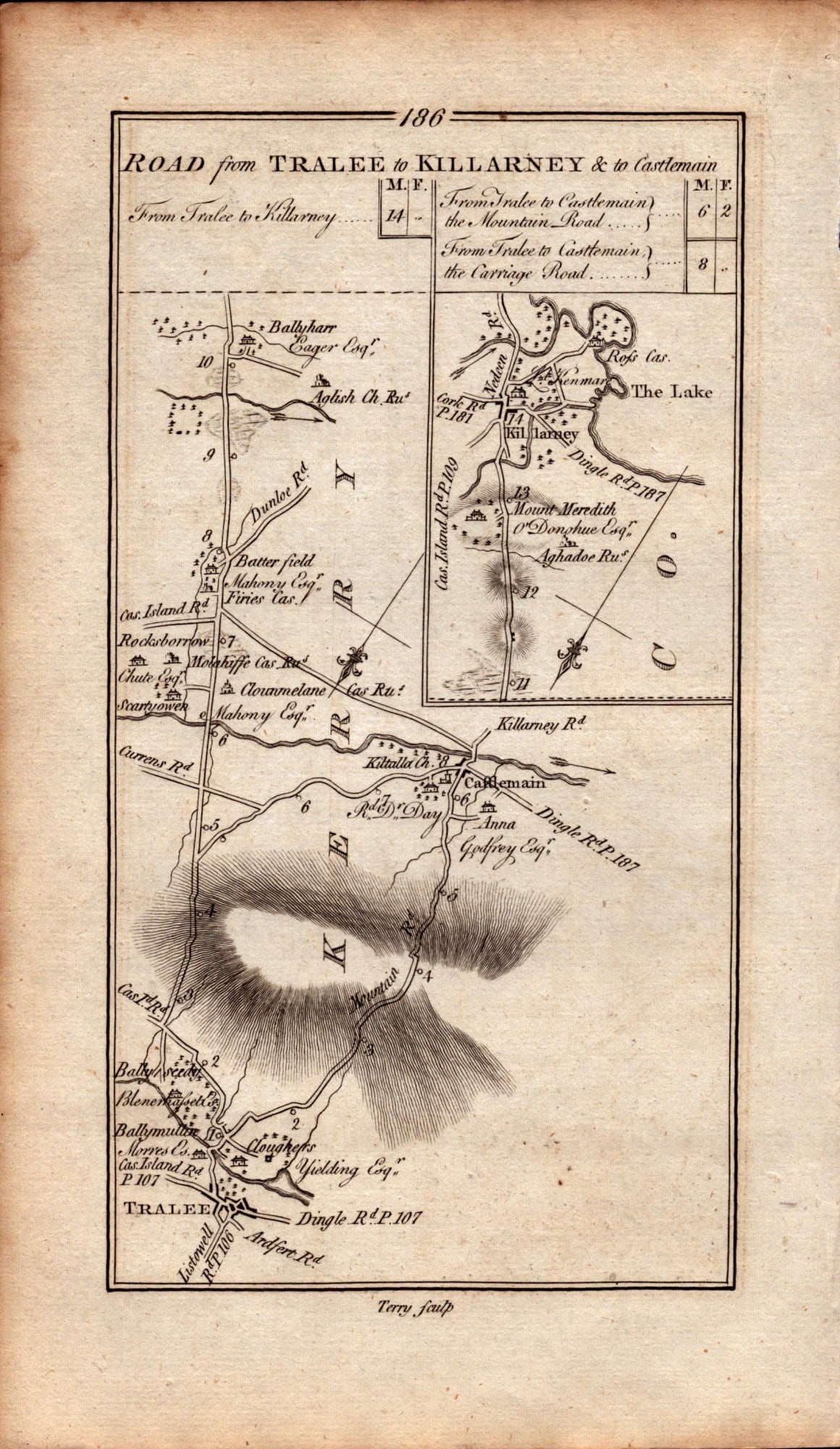 Ireland Rare Antique 249 Years-Old Road Map Tralee to Killarney Kerry-186: Title: Ireland Rare Antique 249 Years-Old Road Map Tralee to Killarney Kerry-186 Description: This Rare Irish Road Map Has Been Removed from a First Edition Copy of. Taylor & Sk