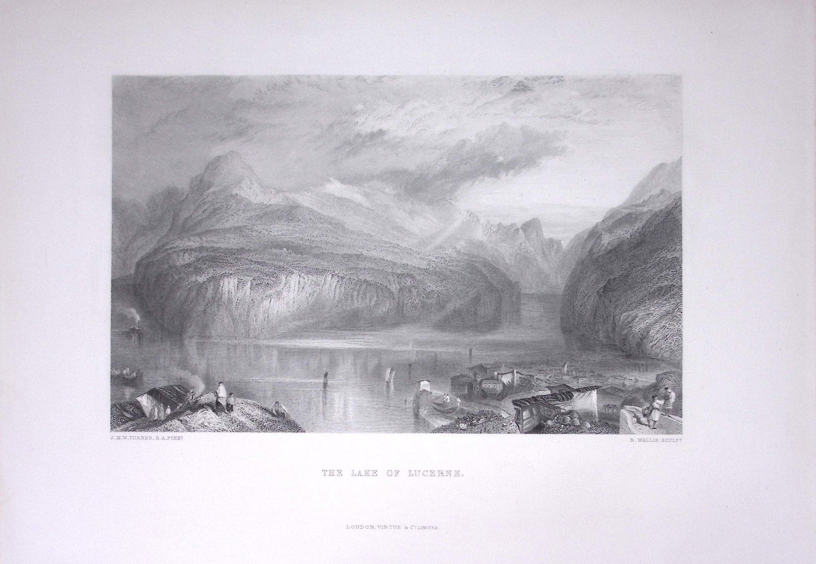 J.M.W Turner Lucerne Lake Switzerland Antique Steel Engraving-5-TR: Title: J.M.W Turner Lucerne Lake Switzerland Antique Steel Engraving-5-TR Description: This Antique Steel-Engraving Was Removed from an Edition Of. The Turner Gallery a Series of 120