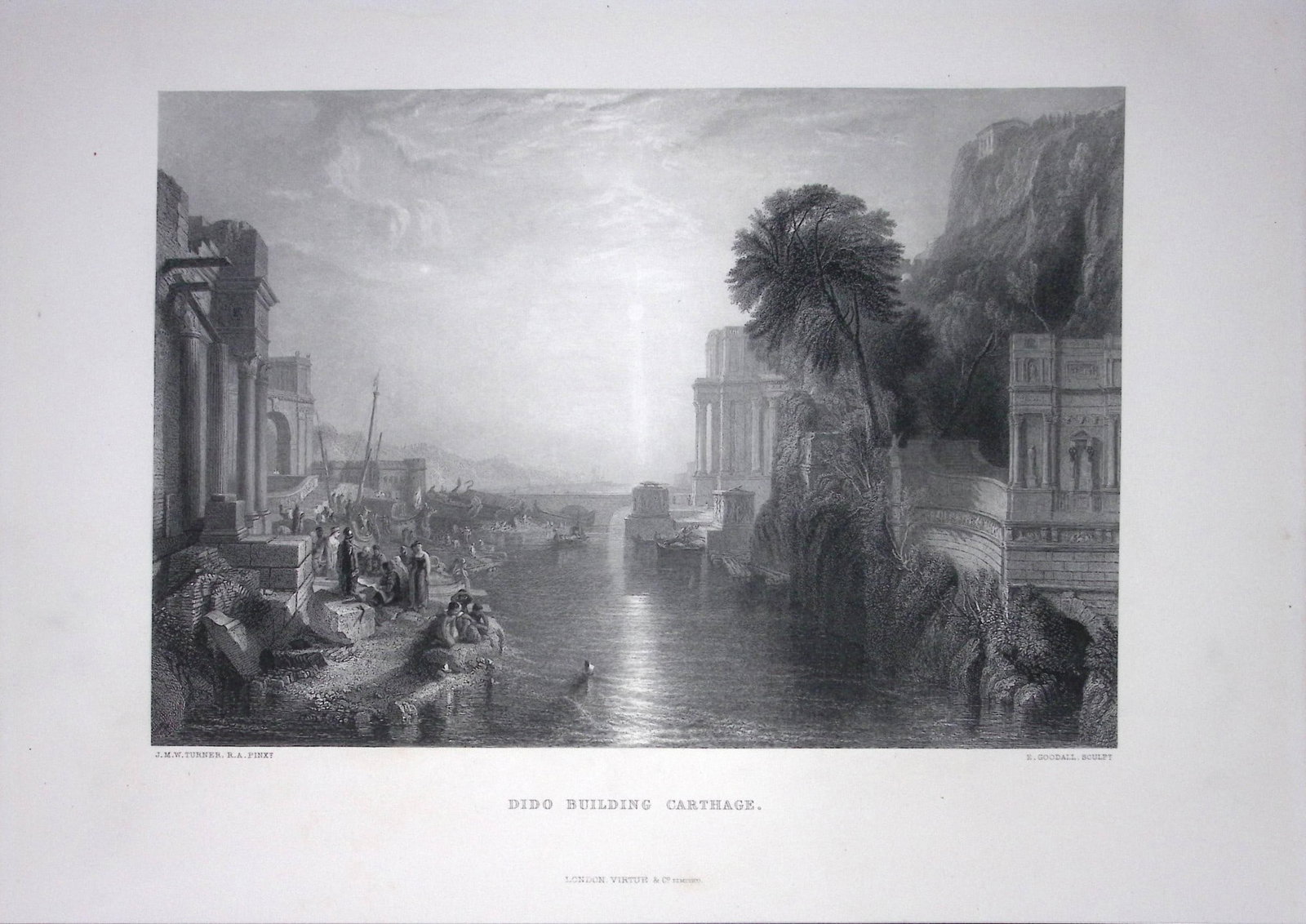 J.M.W Turner Dido Building Carthage, Antique Steel Engraving-61-TR: Title: J.M.W Turner Dido Building Carthage, Antique Steel Engraving-61-TR Description: This Antique Steel-Engraving Was Removed from a Edition Of. The Turner Gallery a Series of 120