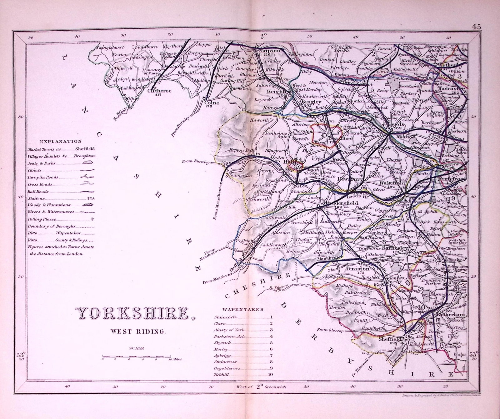 Yorkshire West Riding-Antique 180 Years-Old Steel Engraved Map-42: Title: Yorkshire West Riding-Antique 180 Years-Old Steel Engraved Map-42 Description: This Antique Coloured Engraved Map Has Been Removed from an Antique Edition of. Thomas Dugdale Curiosities of