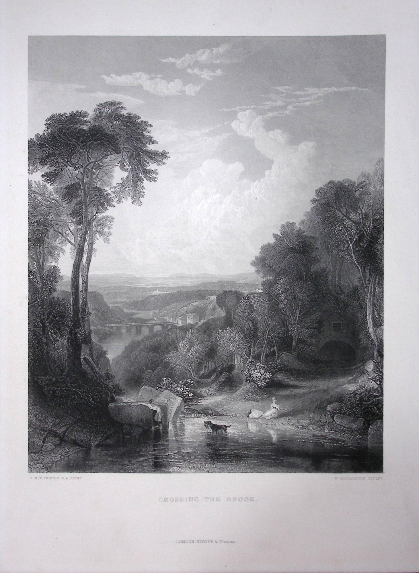 J.M.W Turner Crossing The Brook Devon Antique Steel Engraving-59-TR: Title: J.M.W Turner Crossing The Brook Devon Antique Steel Engraving-59-TR Description: This Antique Steel-Engraving Was Removed from an Edition Of. The Turner Gallery a Series of 120
