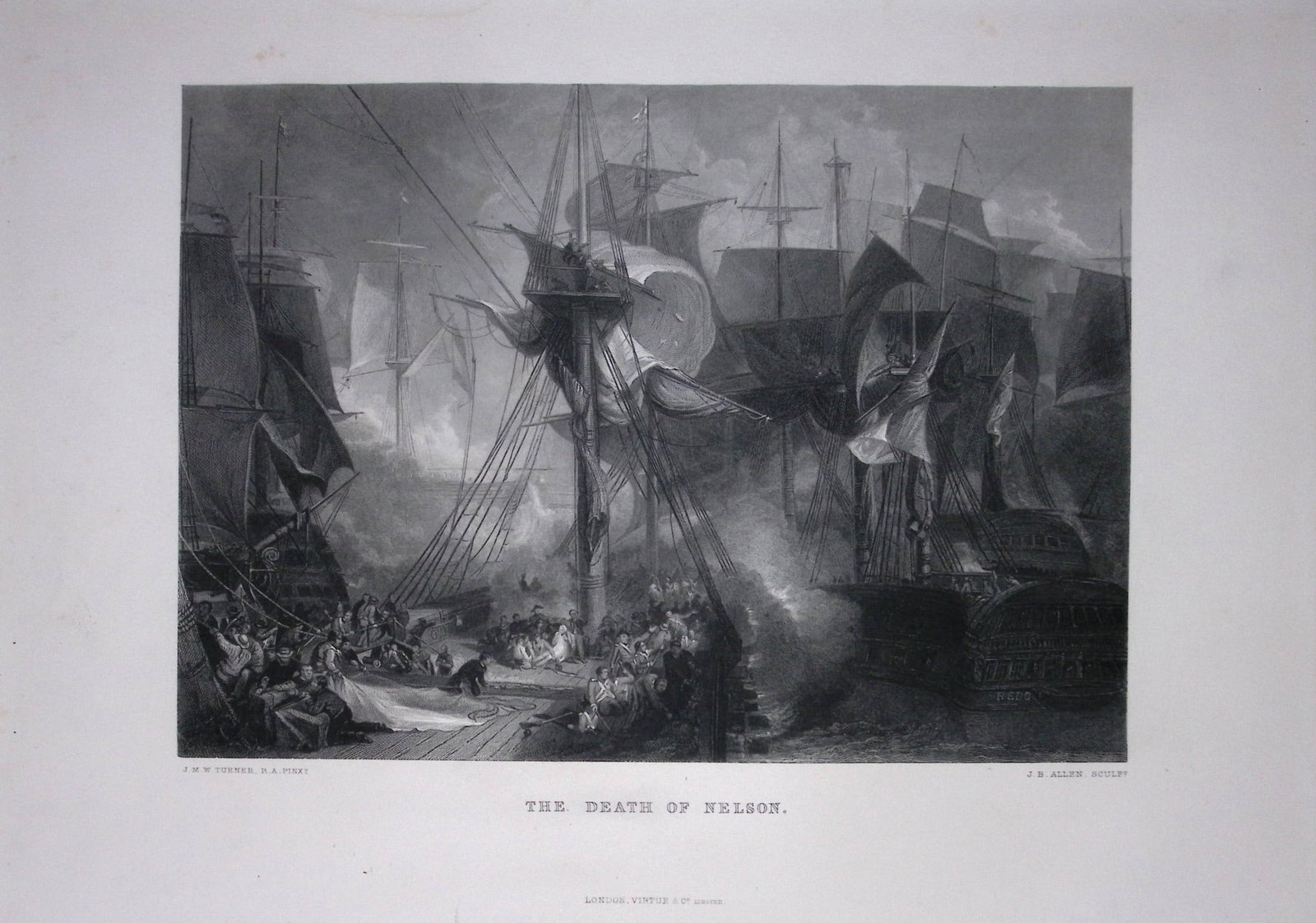 J.M.W Turner Gallery The Death of Nelson Antique Steel Engraving-71-TR: Title: J.M.W Turner Gallery The Death of Nelson Antique Steel Engraving-71-TR Description: This Antique Steel-Engraving Was Removed from an Edition Of. The Turner Gallery a Series of 120