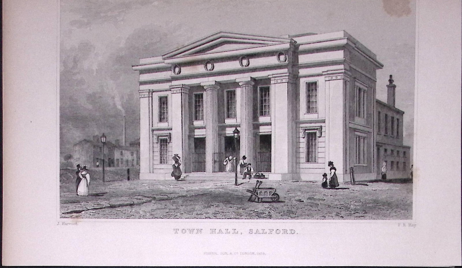 Salford Town Hall Antique 195 Years-Old Steel-Engraving-13: Title: Salford Town Hall Antique 195 Years-Old Steel-Engraving-13 Description: This Antique Steel Engraving Was Removed from a 195-Year-Old Edition of. Lancashire Illustrated in a Series of