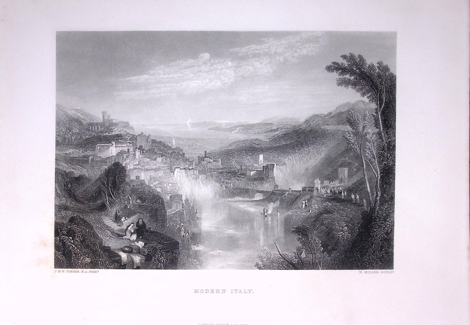 J.M.W Turner View of Ancient Italy Antique Steel Engraving-16-TR: Title: J.M.W Turner View of Ancient Italy Antique Steel Engraving-16-TR Description: This Antique Steel-Engraving Was Removed from an Edition Of. The Turner Gallery a Series of 120
