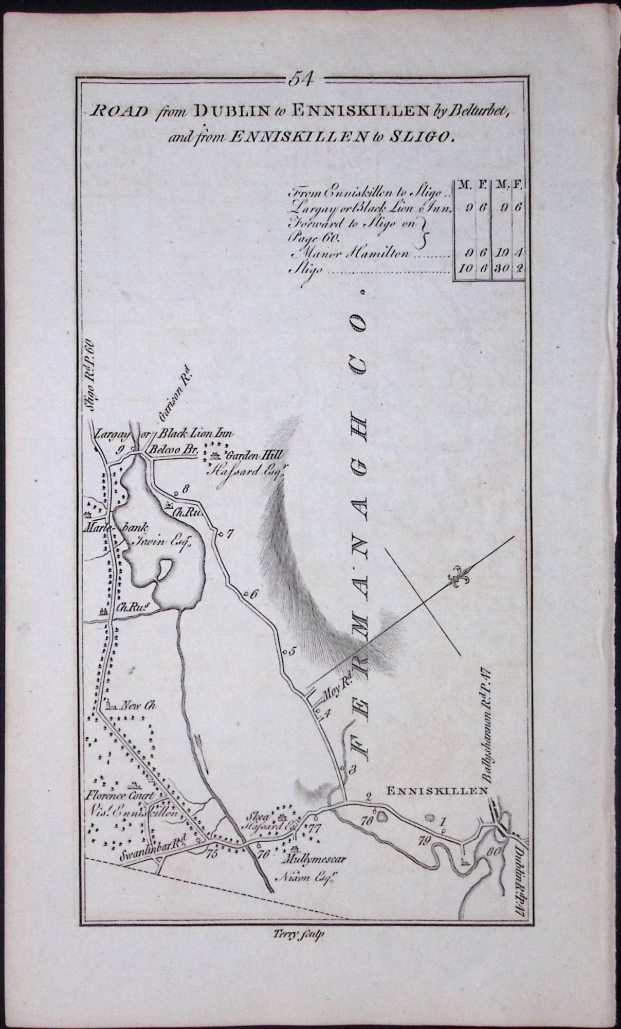 Ireland 245 Years -Old Antique Road Map From Dublin to Enniskillen-54: Title: Ireland 245 Years -Old Antique Road Map From Dublin to Enniskillen-54 Description: This Rare Irish Road Map Has Been Removed from a First Edition Copy of. Taylor & S