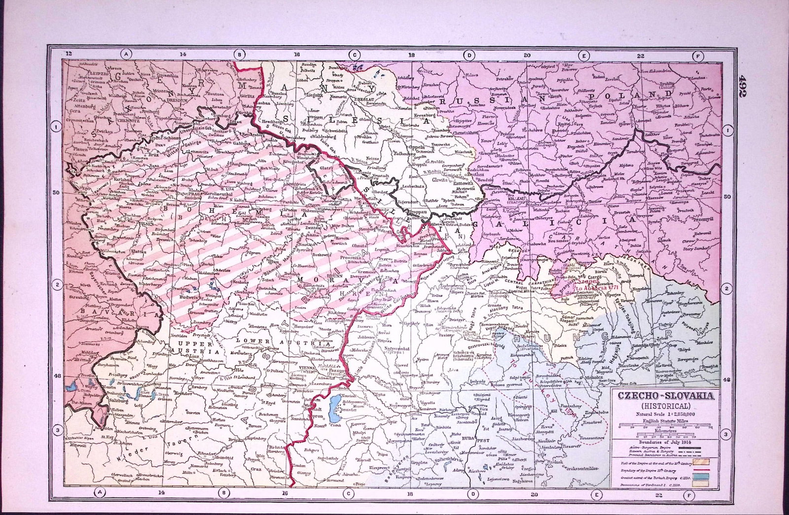 WW1 Czecho-Slovakia Historical Antique 1922 Coloured Map-492 (1 of 3)