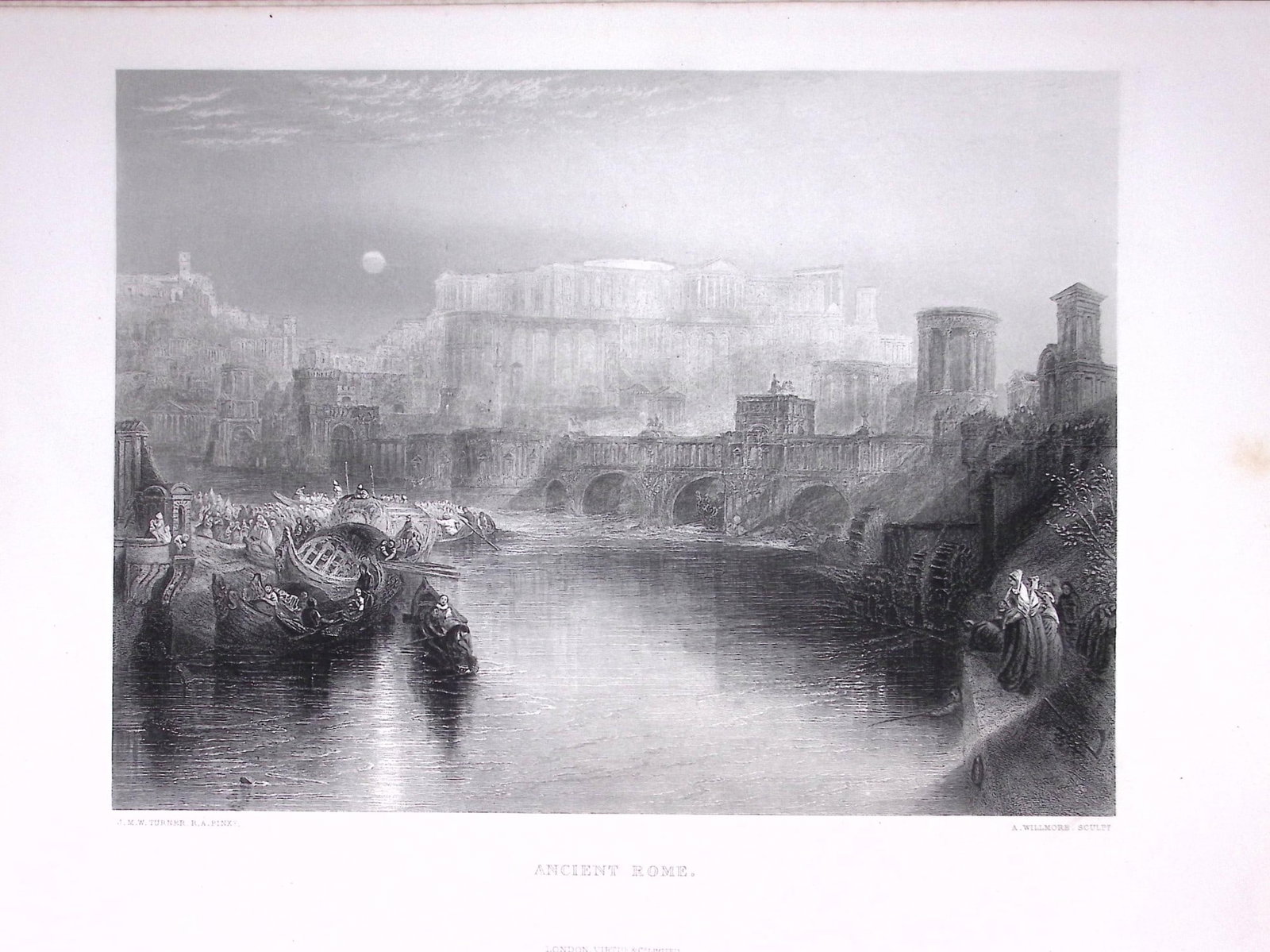 J.M.W Turner Ancient Rome at Night Large Antique Steel Engraving-13-TR: Title: J.M.W Turner Ancient Rome at Night Large Antique Steel Engraving-13-TR Description: This Antique Steel-Engraving Was Removed from an Edition Of. The Turner Gallery a Series of 120