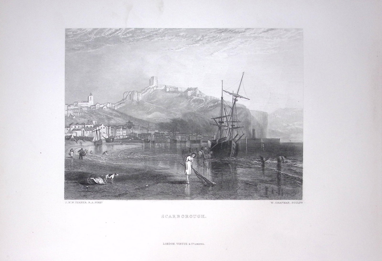 J.M.W Turner View of Scarborough From The Beach Antique Steel Engraving-49-TR: Title: J.M.W Turner View of Scarborough From The Beach Antique Steel Engraving-49-TR Description: This Antique Steel-Engraving Was Removed from an Edition Of. The Turner Gallery a S