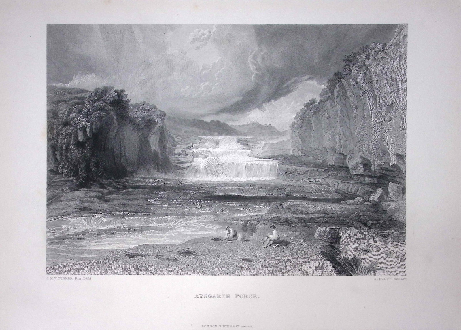 J.M.W Turner Aysgarth Force Yorkshire Dales Antique Steel Engraving-105-TR: Title: J.M.W Turner Aysgarth Force Yorkshire Dales Antique Steel Engraving-105-TR Description: This Antique Steel-Engraving Was Removed from a Edition Of. The Turner Gallery a Serie