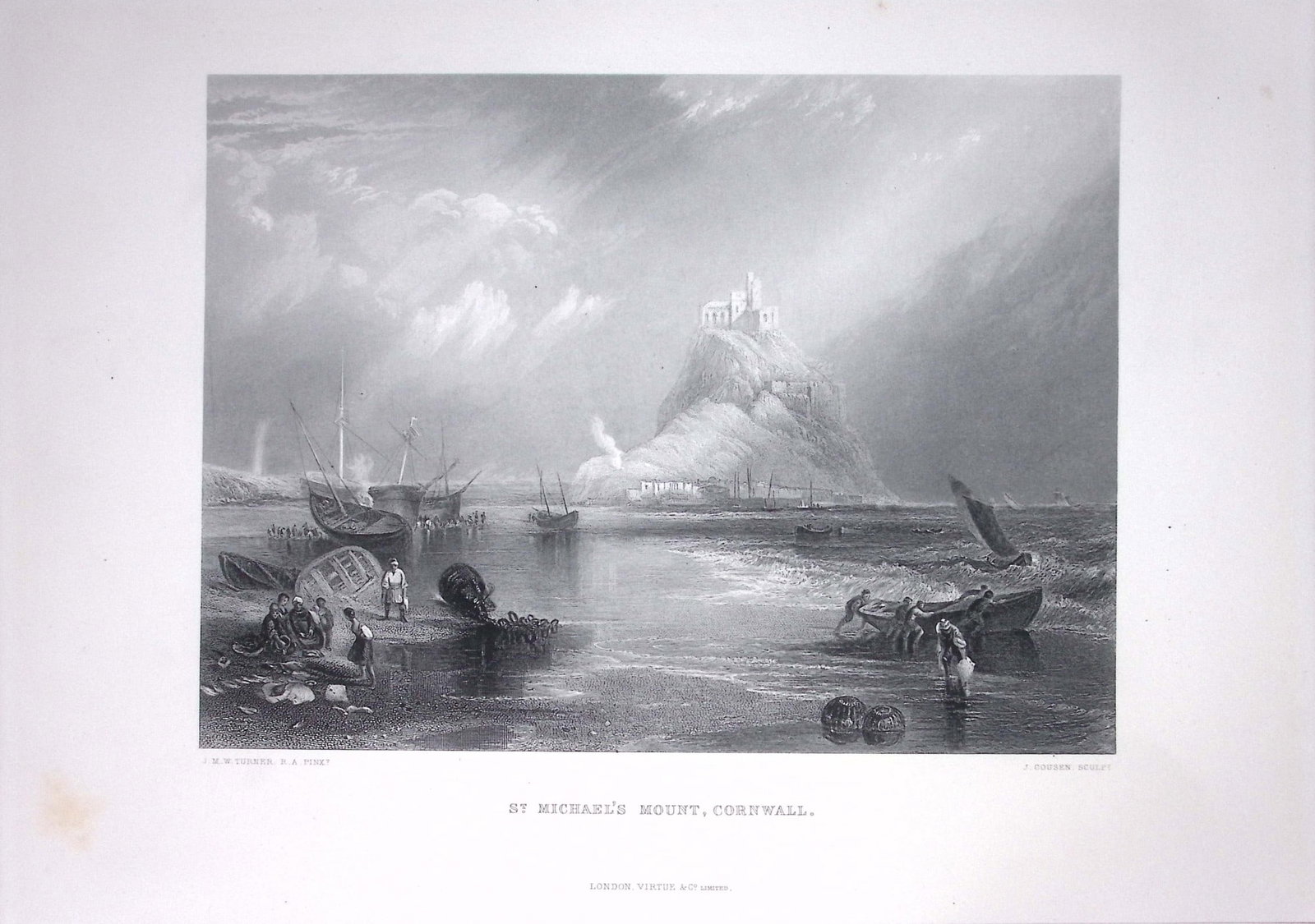 J.M.W Turner Cornwall St Michaels Mount Antique Steel Engraving-26-TR: Title: J.M.W Turner Cornwall St Michaels Mount Antique Steel Engraving-26-TR Description: This Antique Steel-Engraving Was Removed from an Edition Of. The Turner Gallery a Series of