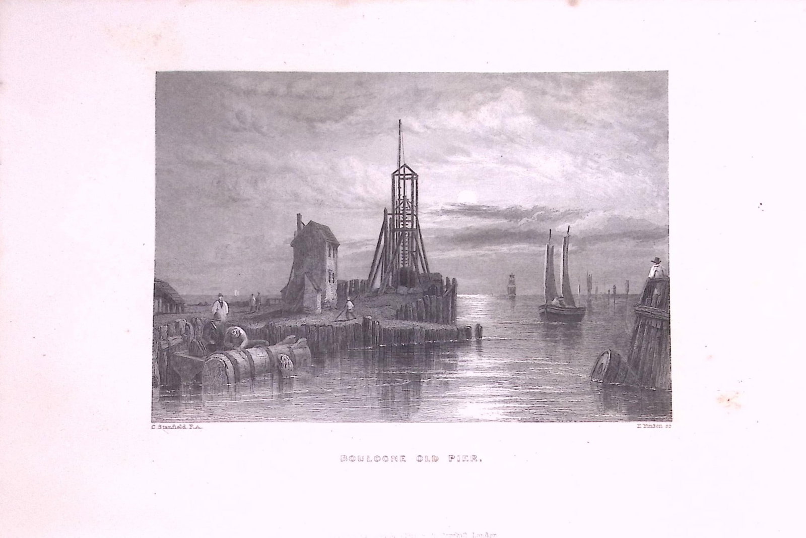 Boulogne Pier France 179 years-Old Antique Steel Engraving Print-9-TR: Title: Boulogne Pier France 179 years-Old Antique Steel Engraving Print-9-TR Description: This Antique Print Was Remove from an Edition of History of Stansfield Coast Scenery. Published in 184
