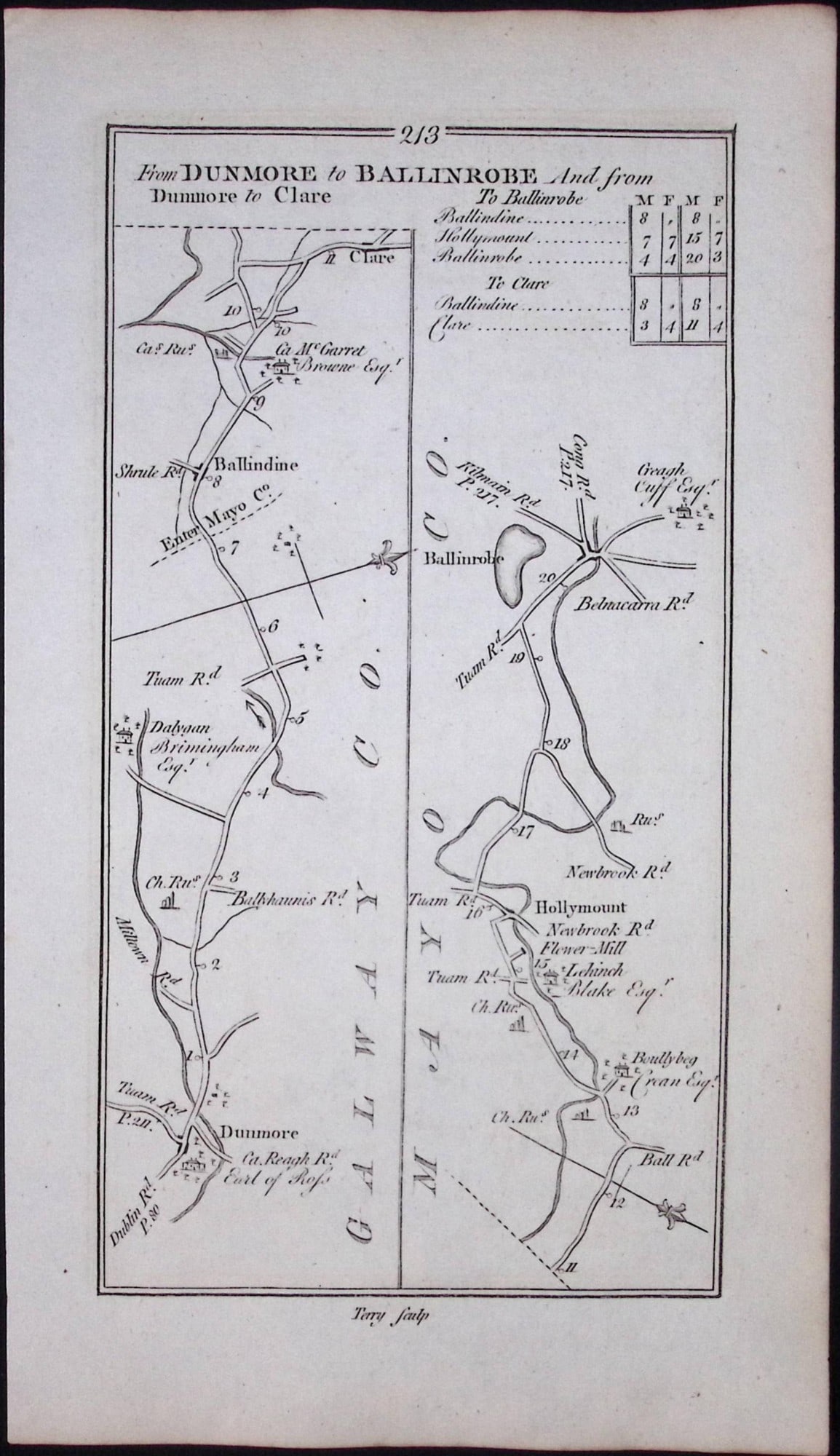 Ireland 245 Years -Old Antique Road Map Tuam Galway to Sligo-214 - 2