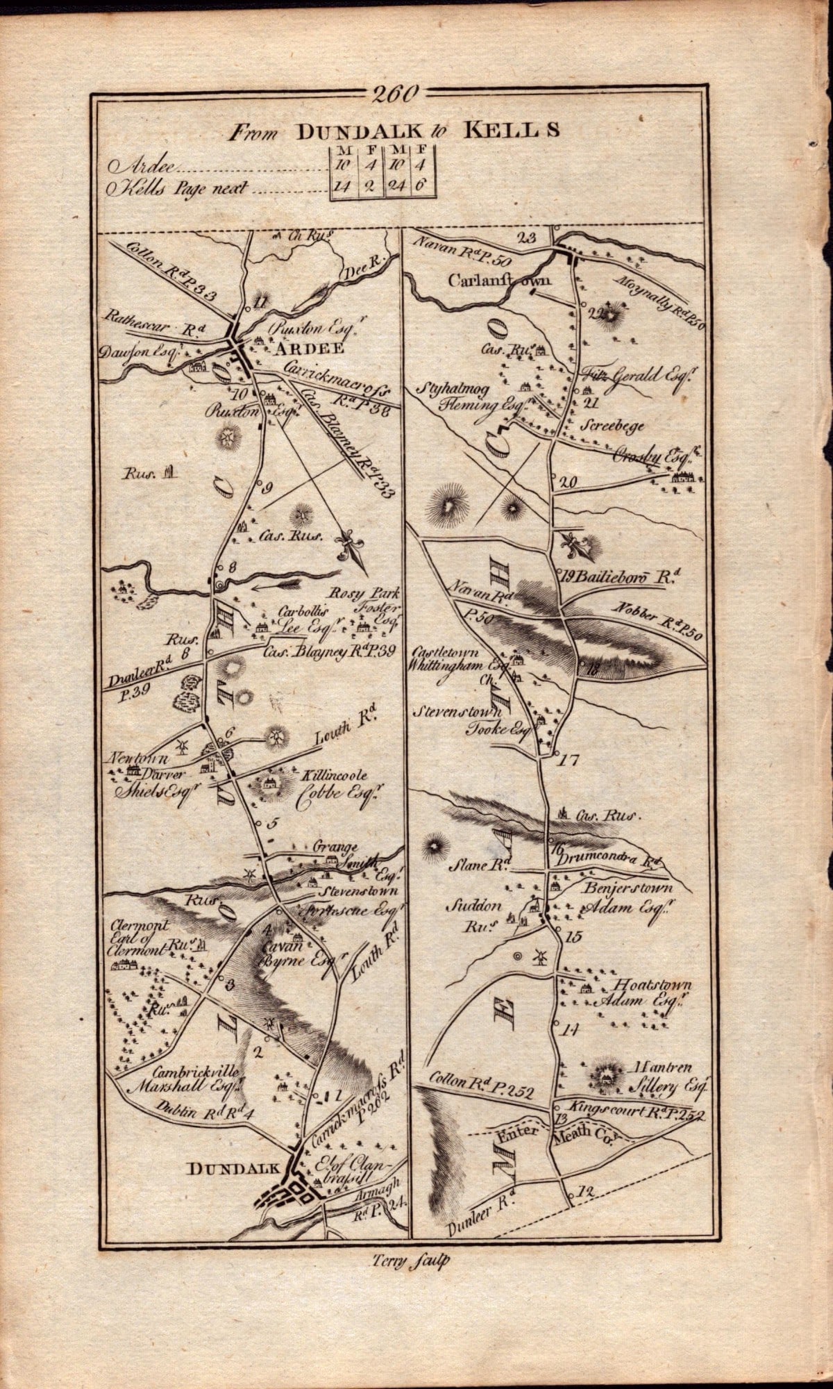 Ireland Rare Antique 1777 Road Map Dundalk To Kells, Monaghan To Enniskillen-259: Title: Ireland Rare Antique 1777 Road Map Dundalk To Kells, Monaghan To Enniskillen-259 Description: This Rare Irish Road Map Has Been Removed from a First Edition Copy of. Ta