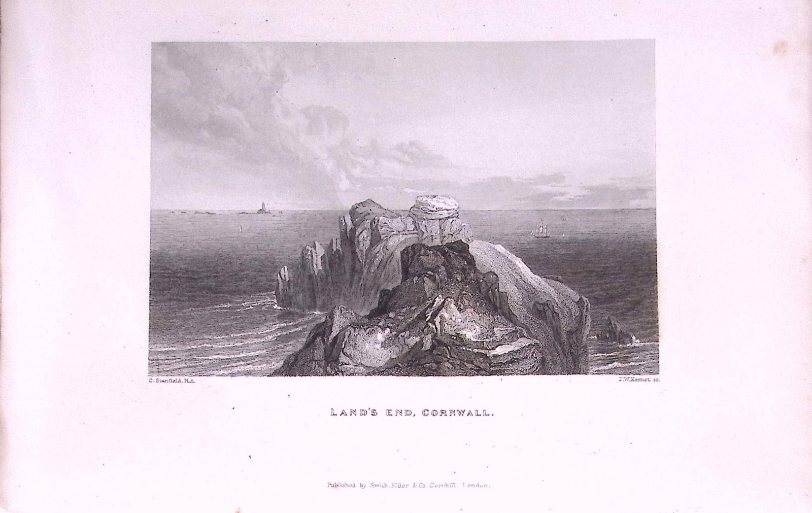 Lands End Cornwall 179 years-Old Antique Steel Engraving Print-6-TR: Title: Lands End Cornwall 179 years-Old Antique Steel Engraving Print-6-TR Description: This Antique Print Was Remove from an Edition of History of Stansfield Coast Scenery. Published in 1847 During