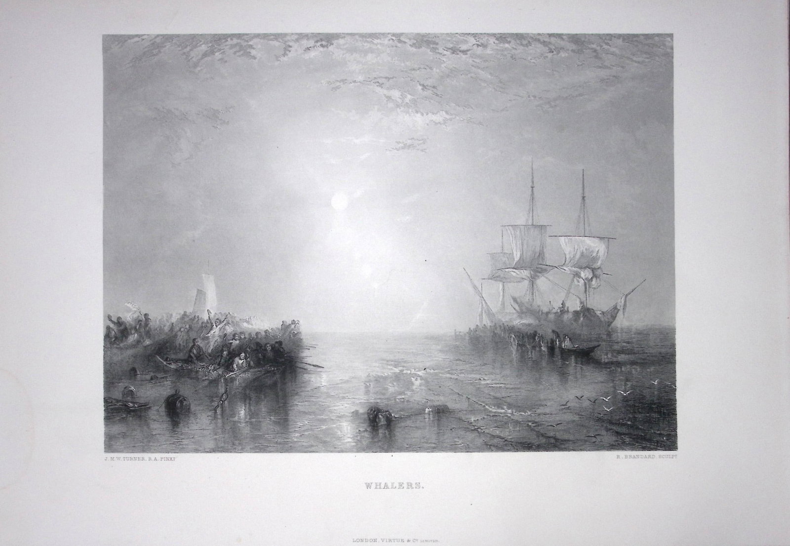 J.M.W Turner Whalers Catching Their Prey Antique Steel Engraving-79-TR: Title: J.M.W Turner Whalers Catching Their Prey Antique Steel Engraving-79-TR Description: This Antique Steel-Engraving Was Removed from an Edition Of. The Turner Gallery a Series o