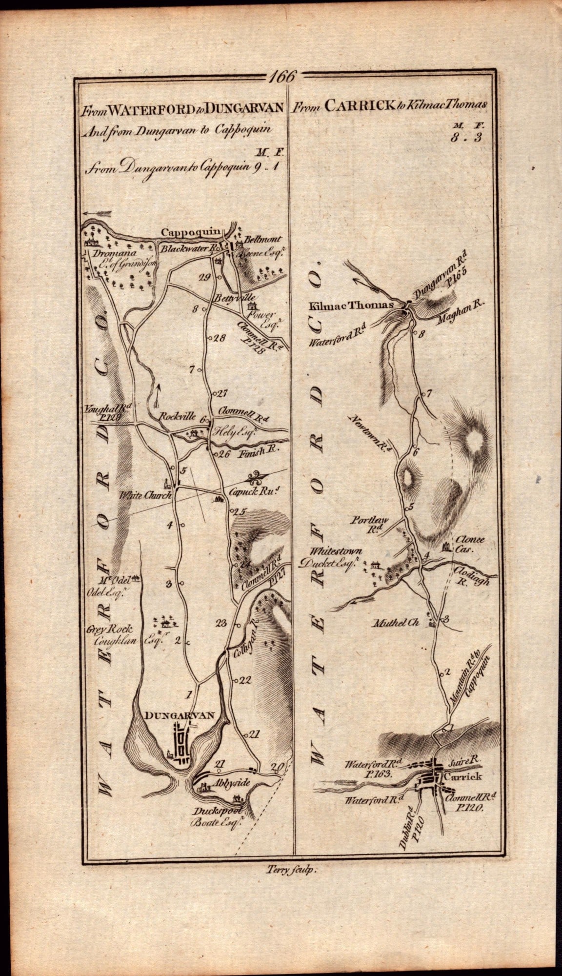 Ireland Rare Antique 248 Years-old Map Waterford Dungarvan Carrick-on-Suir-166 - 2