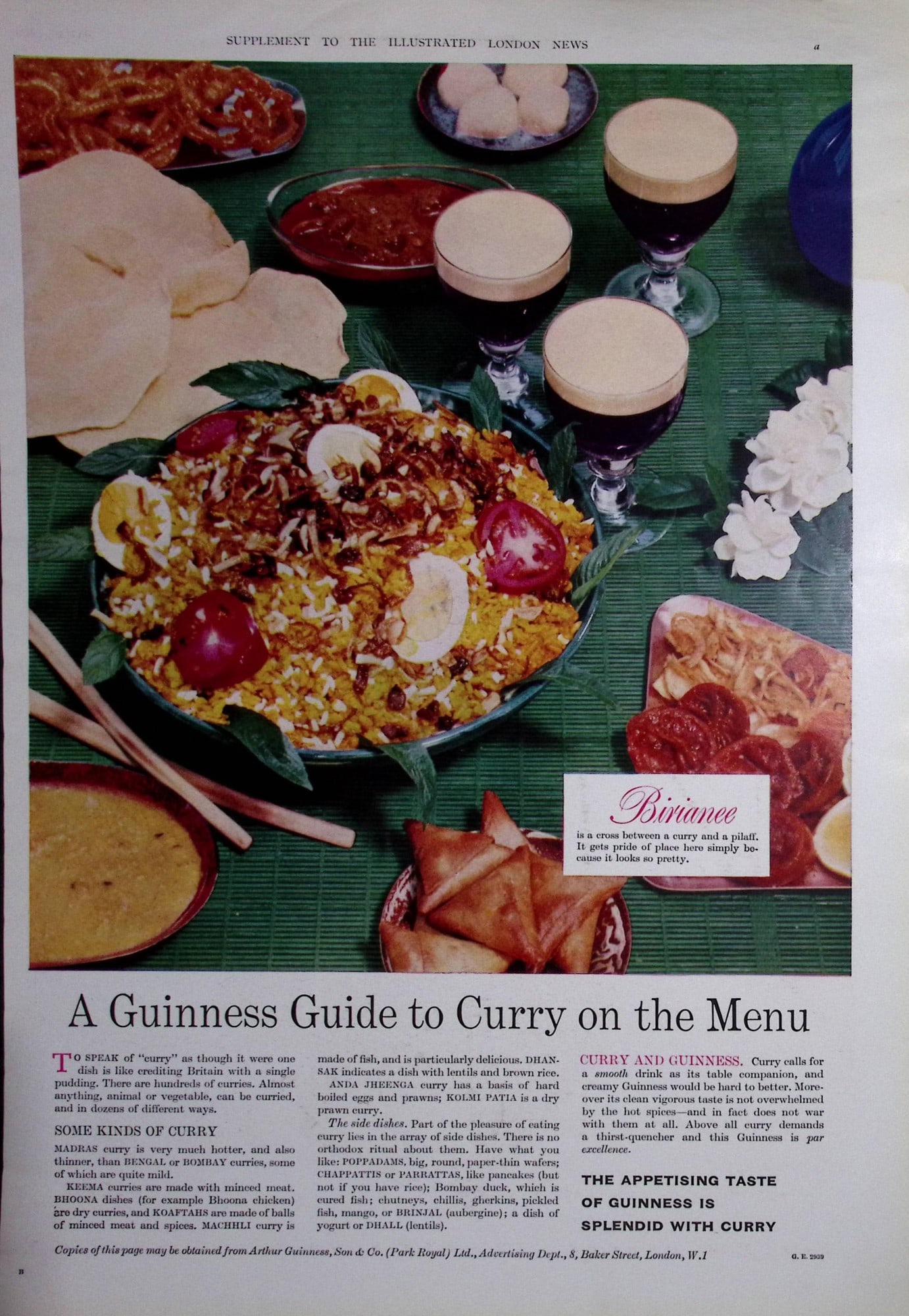 Guinness Guide To A Curry 1960 Original 66 Years-Old Print -GE 2939.: Title: Guinness Guide To A Curry 1960 Original 66 Years-Old Print -GE 2939. Description: Guinness Guide To A Curry 1960 Original 66 Years-Old Print -GE 2939. And Measures approx. Size 14 x 10