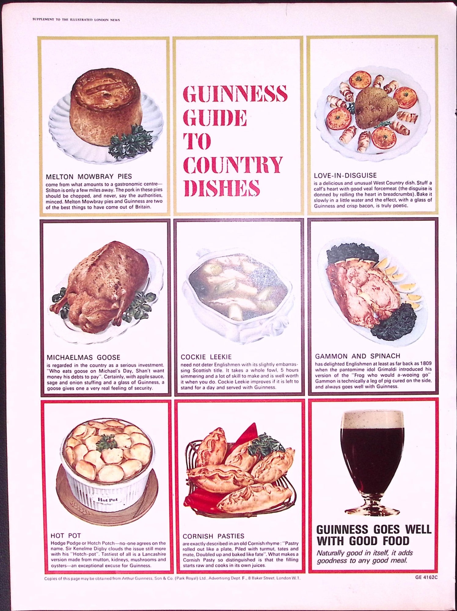Guinness 1966 Original 60 Years-Old Print Country Dishes G.E. 4162-C. (1 of 1)
