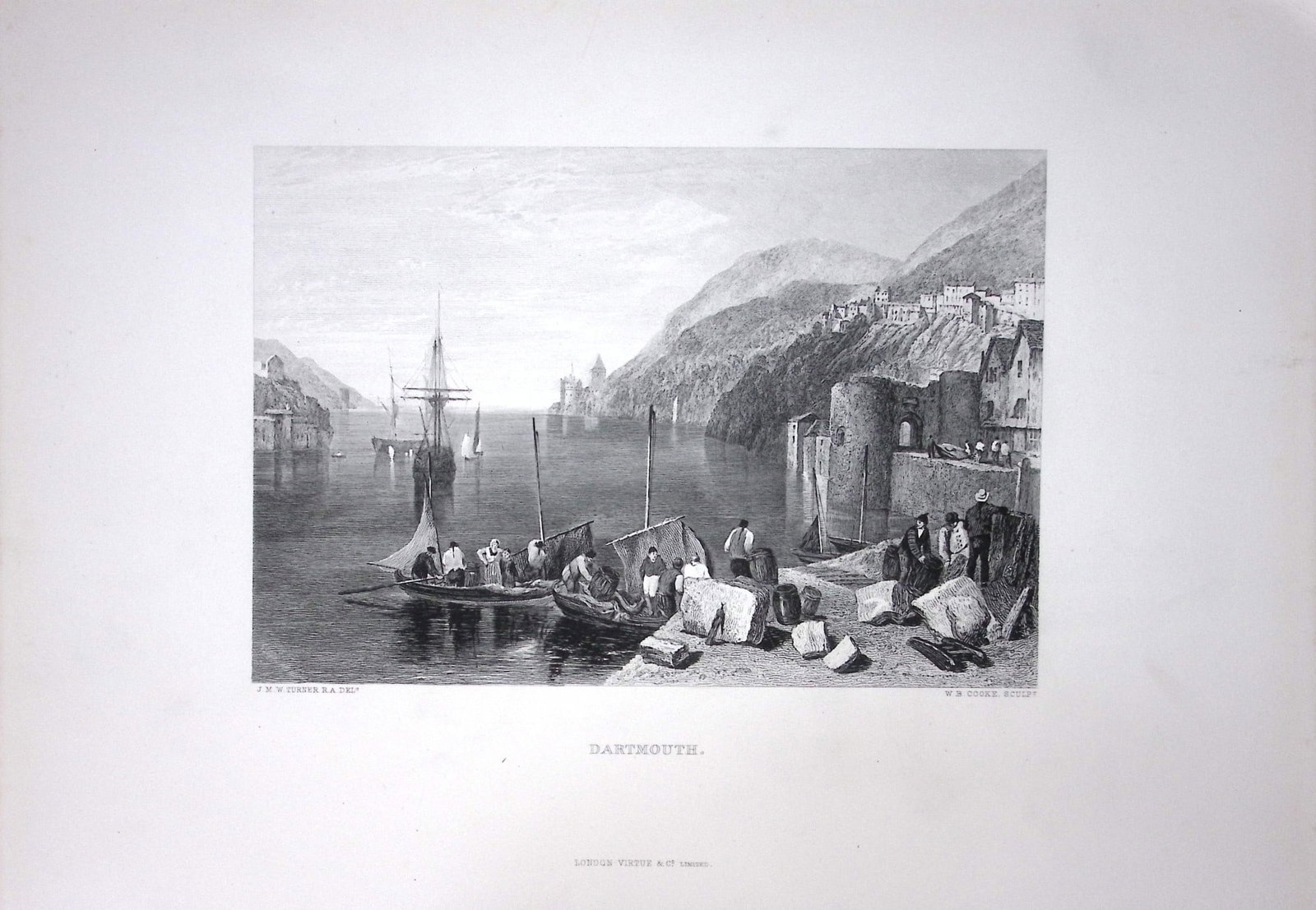 J.M.W Turner Falmouth Harbour Cornwall Antique Steel Engraving-112-TR: Title: J.M.W Turner Falmouth Harbour Cornwall Antique Steel Engraving-112-TR Description: This Antique Steel-Engraving Was Removed from an Edition Of. The Turner Gallery a Series of
