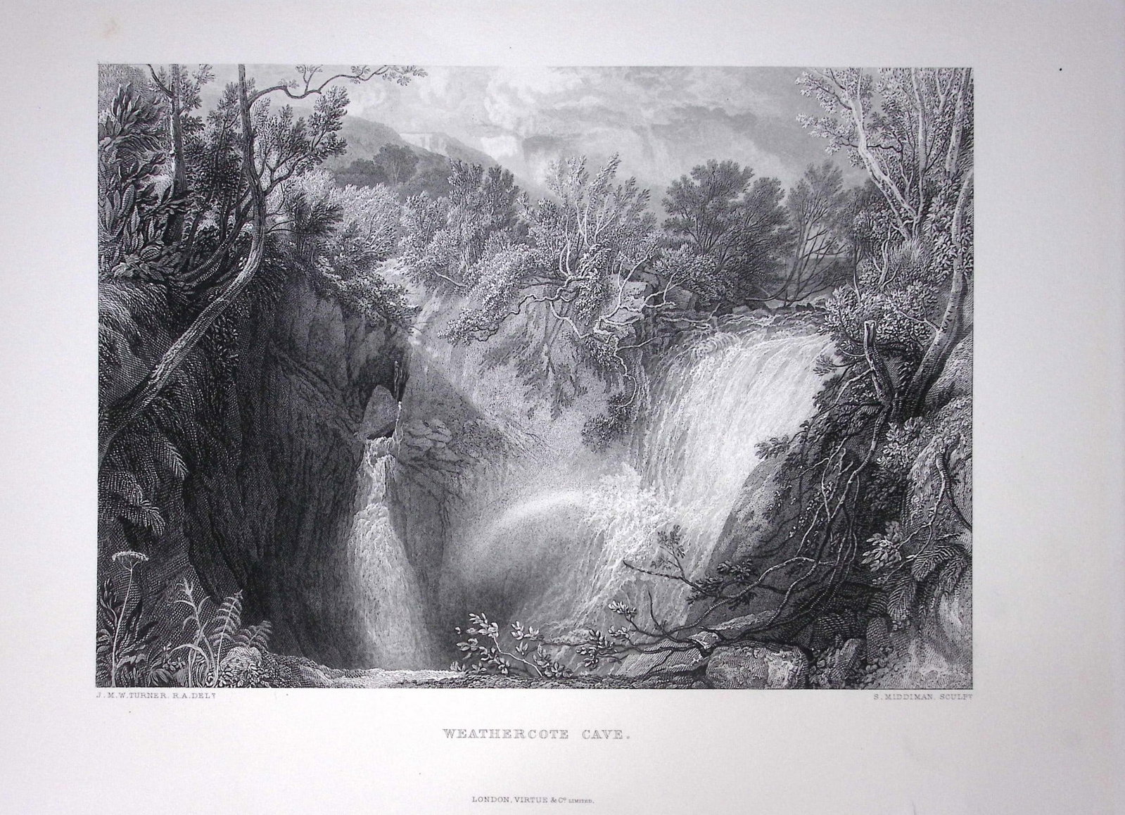 J.M.W Turner Weathercote Cave North Yorkshire Antique Steel Engraving-97-TR: Title: J.M.W Turner Weathercote Cave North Yorkshire Antique Steel Engraving-97-TR Description: This Antique Steel-Engraving Was Removed from an Edition Of. The Turner Gallery a Series of