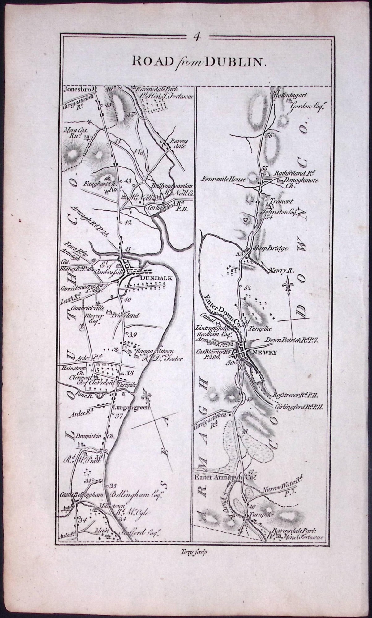 Ireland 245 Years -Old Antique Road Map Drogheda Dundalk, Newry-4 (1 of 3)