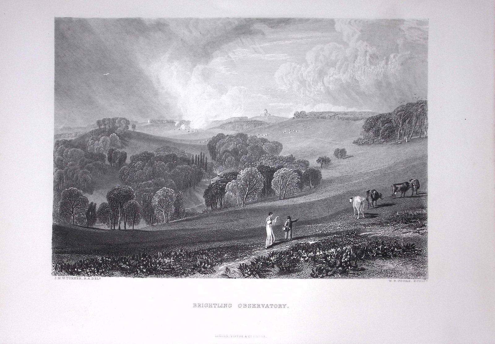 J.M.W Turner Brightling Observatory, From Rosehill Park Sussex Antique Steel Engraving-48-TR: Title: J.M.W Turner Brightling Observatory, From Rosehill Park Sussex Antique Steel Engraving-48-TR Description: This Antique Steel-Engraving Was Removed from an Edition Of. The Tu