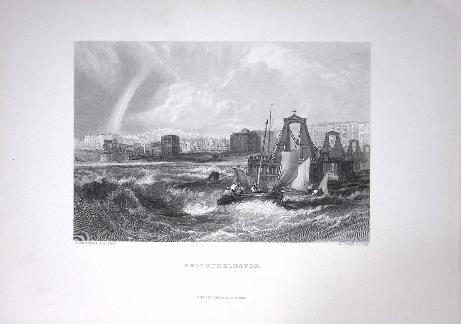 J.M.W Turner View of Brighton Port & Town Antique Steel Engraving-81-TR: Title: J.M.W Turner View of Brighton Port & Town Antique Steel Engraving-81-TR Description: This Antique Steel-Engraving Was Removed from a Edition Of. The Turner Gallery a Series of