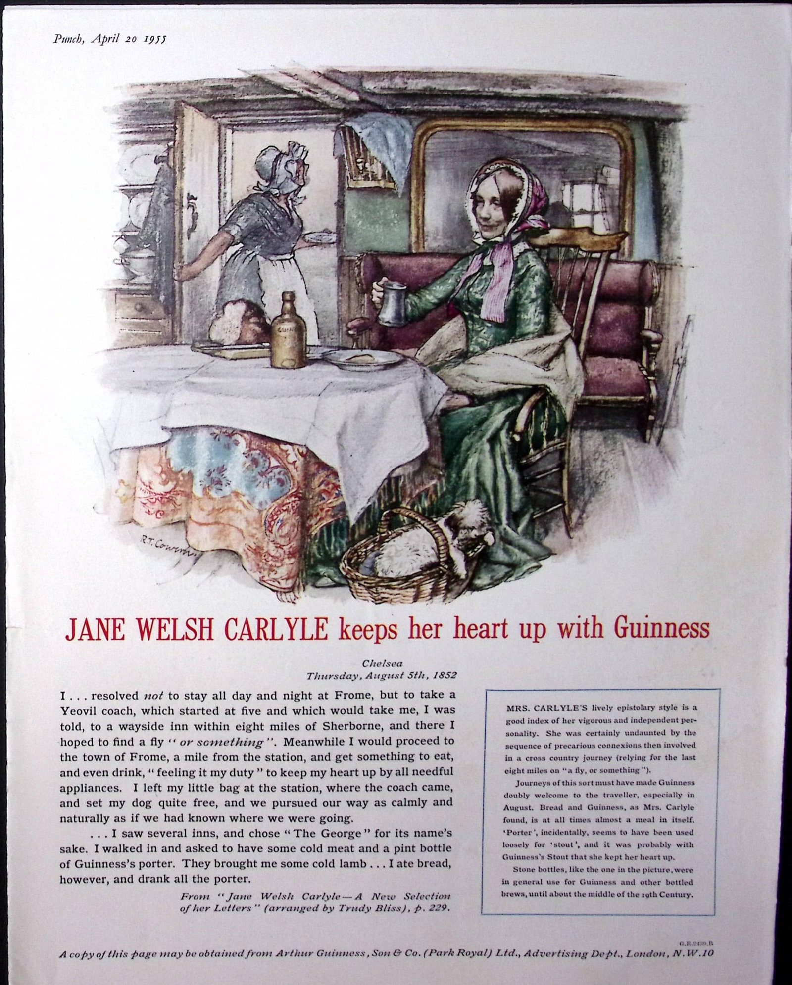 Guinness 70 Years-Old Advert 1955 Jane Welsh Carlyle G.E.2439-B. (1 of 1)