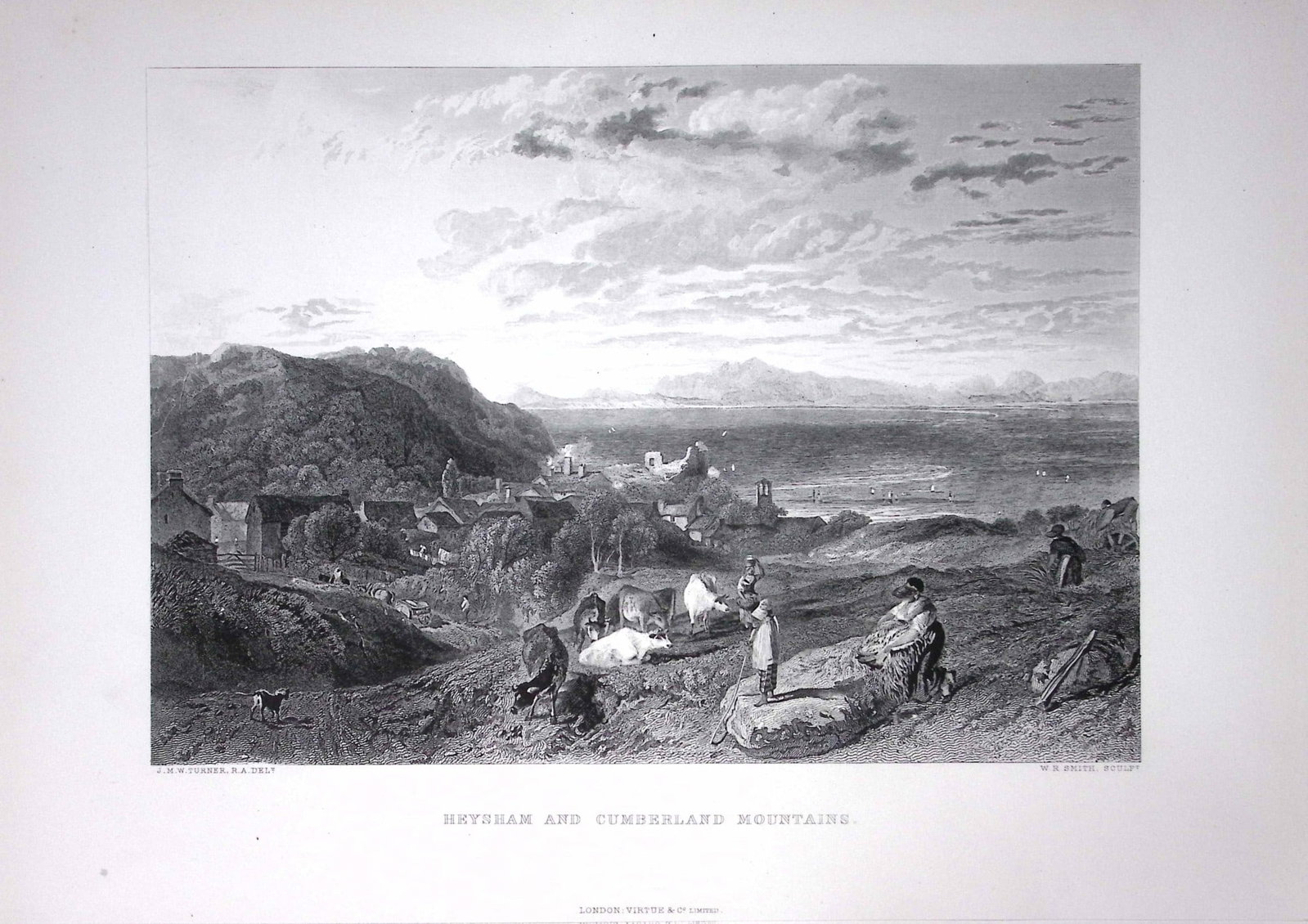 J.M.W Turner Heysham & Cumbria Mountains Antique Steel Engraving-88-TR (1 of 1)