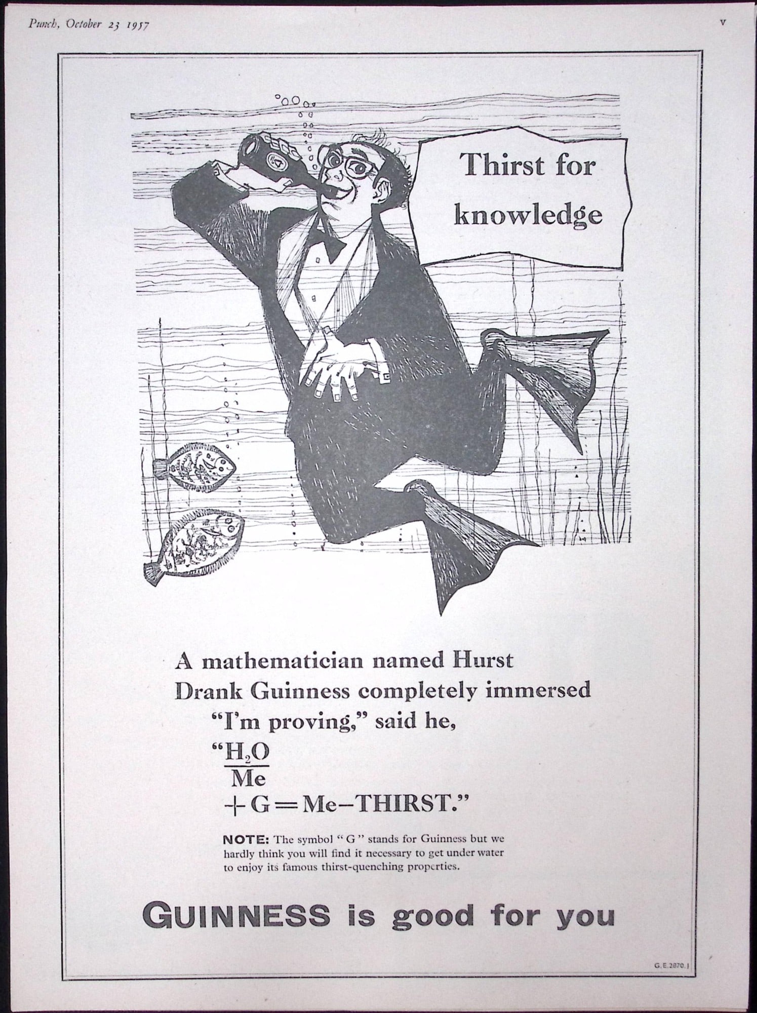 Guinness 69 Years-Old Advert 1957 Thirst For Knowledge Print: G.E.2870-I.: Title: Guinness 69 Years-Old Advert 1957 Thirst For Knowledge Print: G.E.2870-I. Description: Guinness 69 Years-Old Advert 1957 Thirst For Knowledge Print: G.E.2870-I. Measures approx. Size 11