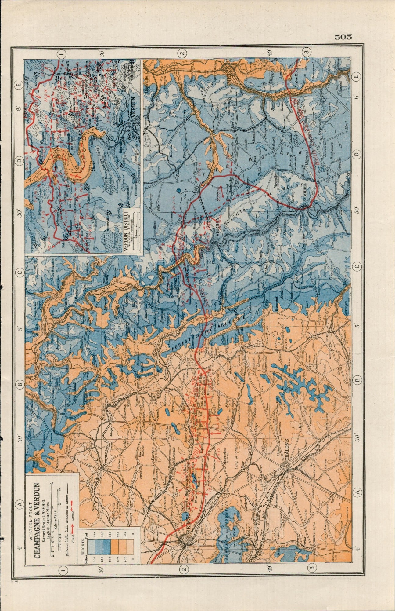 WW1 The Western Front Champagne & Verdun Antique 1922 Map-505: Title: WW1 The Western Front Champagne & Verdun Antique 1922 Map-505 Description: Removed from an Antique 1922 Harmsworth New Atlas WW1 Supplement. This Single Sheet Measures Approximately 14.5 X