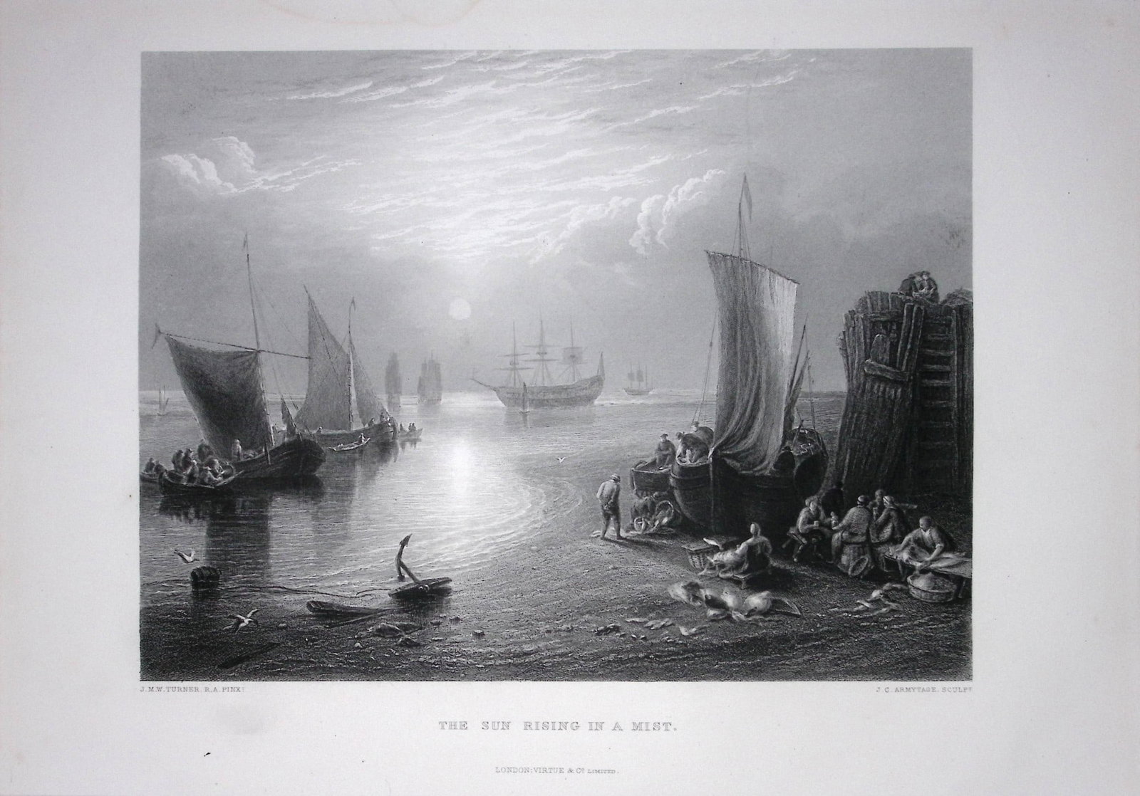 J.M.W Turner The Sun Rising In a Mist Antique Steel Engraving-73-TR: Title: J.M.W Turner The Sun Rising In a Mist Antique Steel Engraving-73-TR Description: This Antique Steel-Engraving Was Removed from an Edition Of. The Turner Gallery a Series of 120